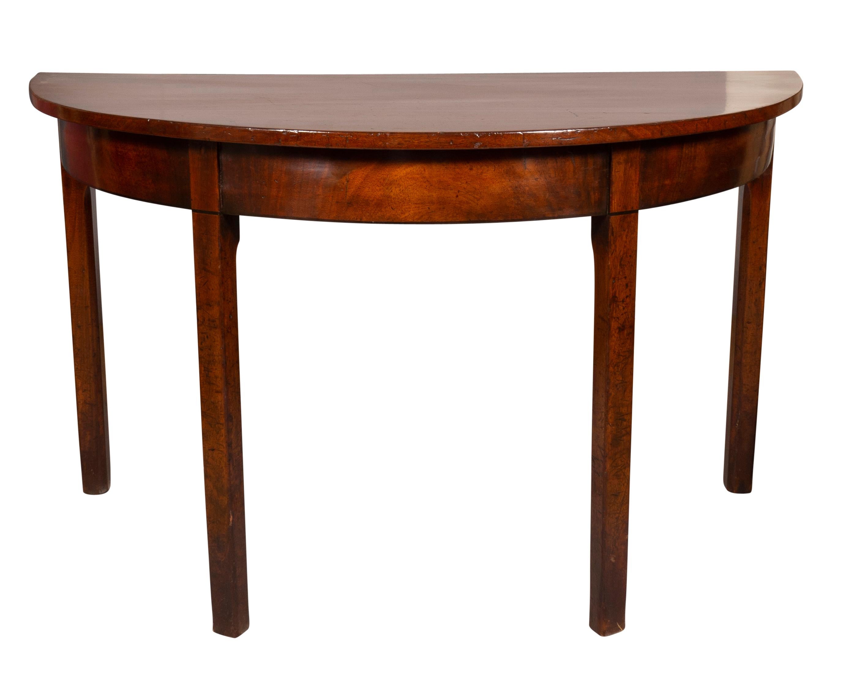 Pair George III Mahogany Demilune Console Tables For Sale 7