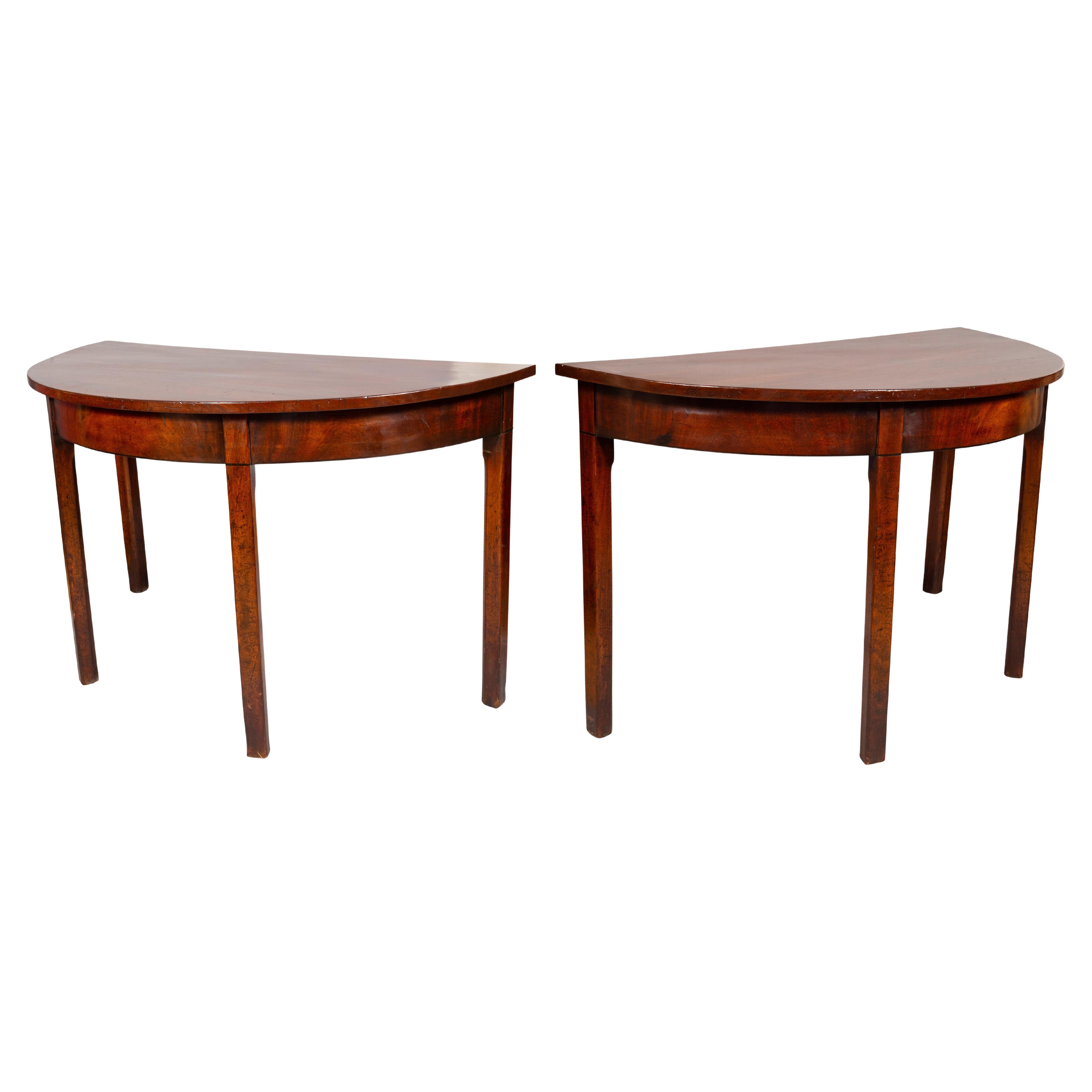 Pair George III Mahogany Demilune Console Tables For Sale