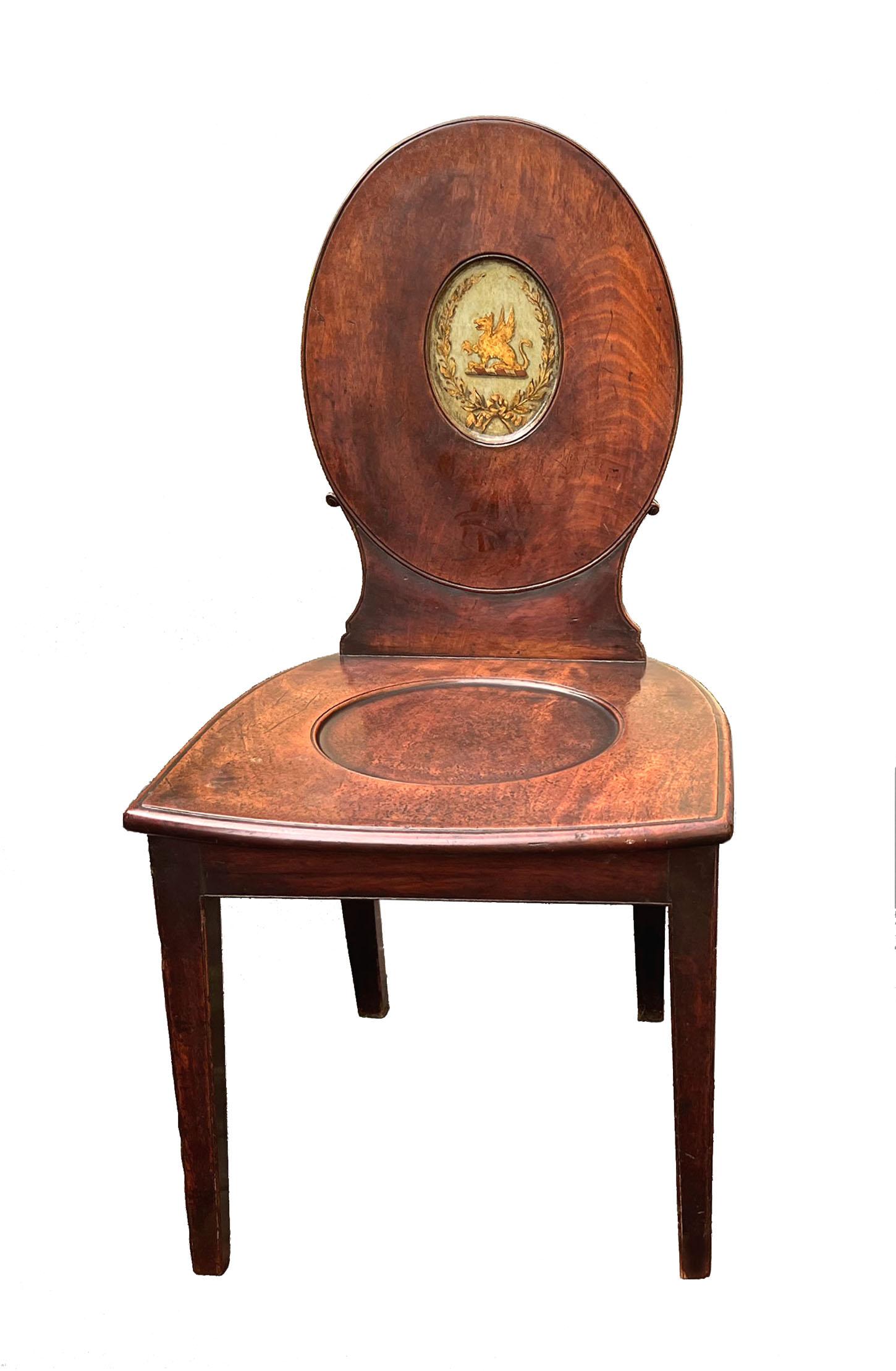 Georgian Pair George III Mahogany Hall Chairs For Sale