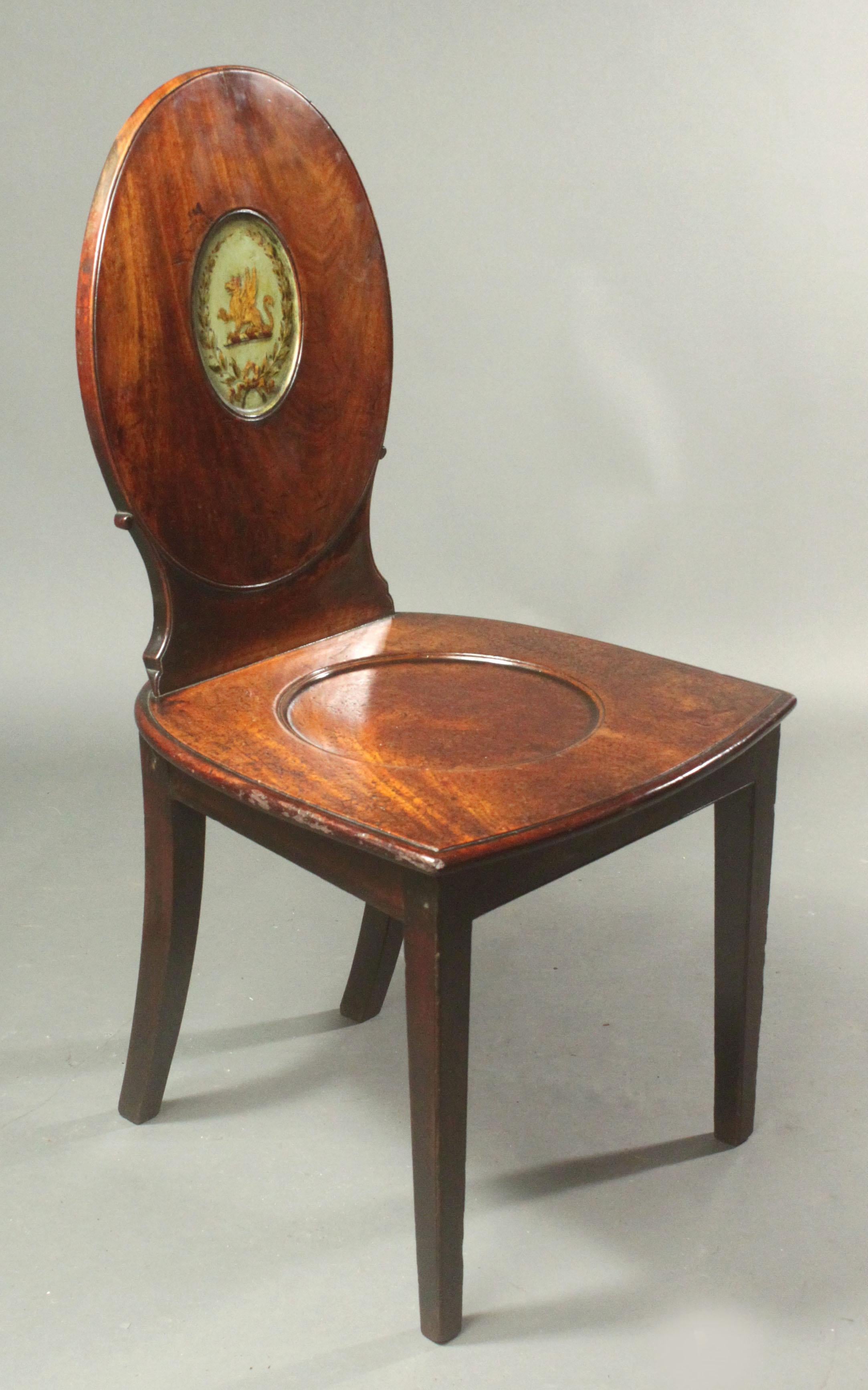 English Pair George III Mahogany Hall Chairs For Sale