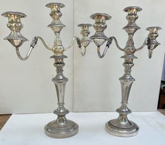 Pair George III Old Sheffield Silver Plated Three Light Candelabras.