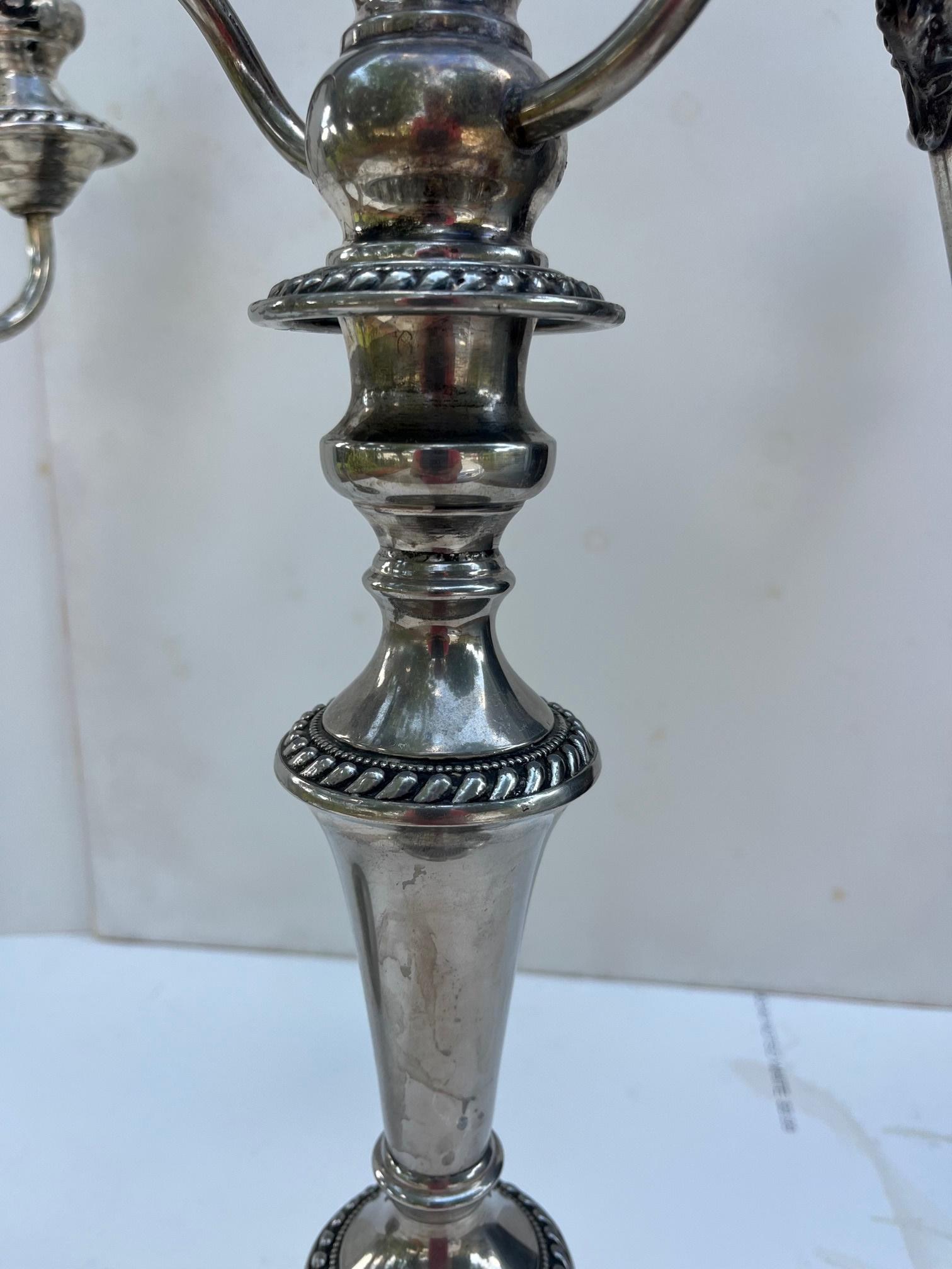 Pair George III Old Sheffield Silver Plated Three Light Candelabras. In Good Condition For Sale In Vero Beach, FL