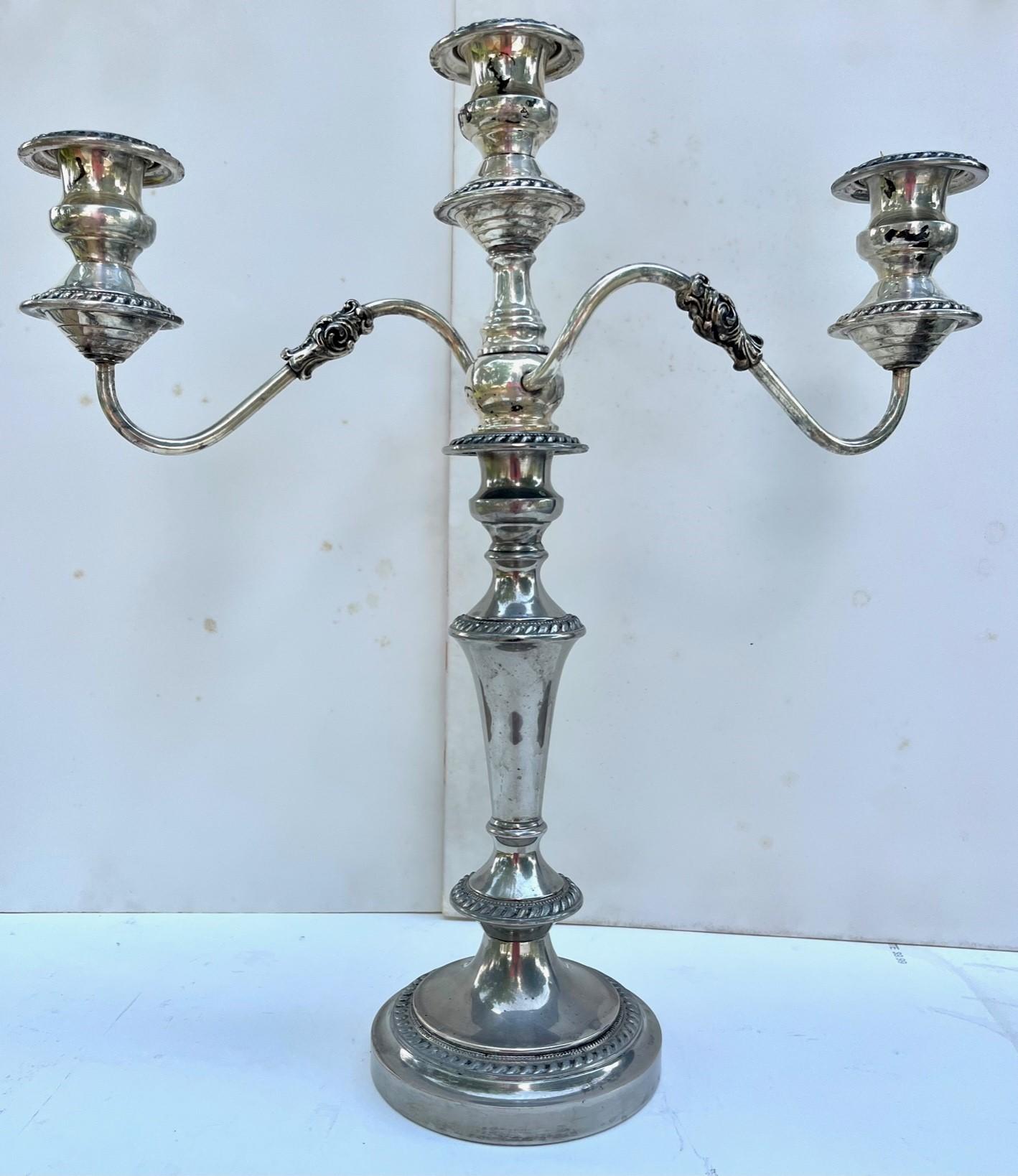 Pair George III Old Sheffield Silver Plated Three Light Candelabras. For Sale 2