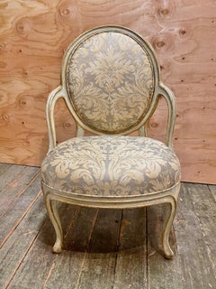 Pair George III Open Arm Chairs, Vintage Fortuny Upholstery