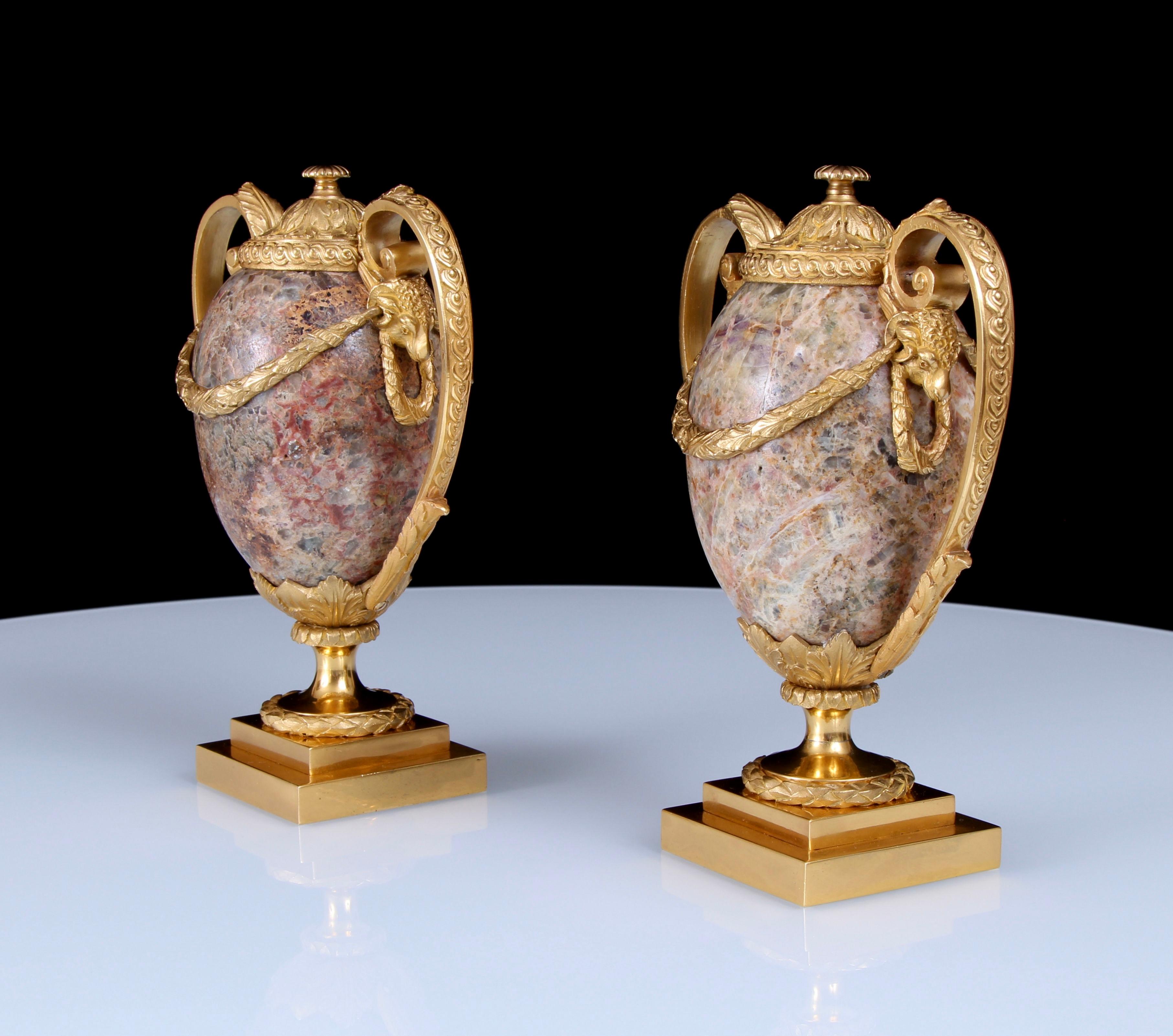 Pair George III Ormolu Fluorspar Cassolettes Attributed To Matthew Boulton In Good Condition In London, by appointment only
