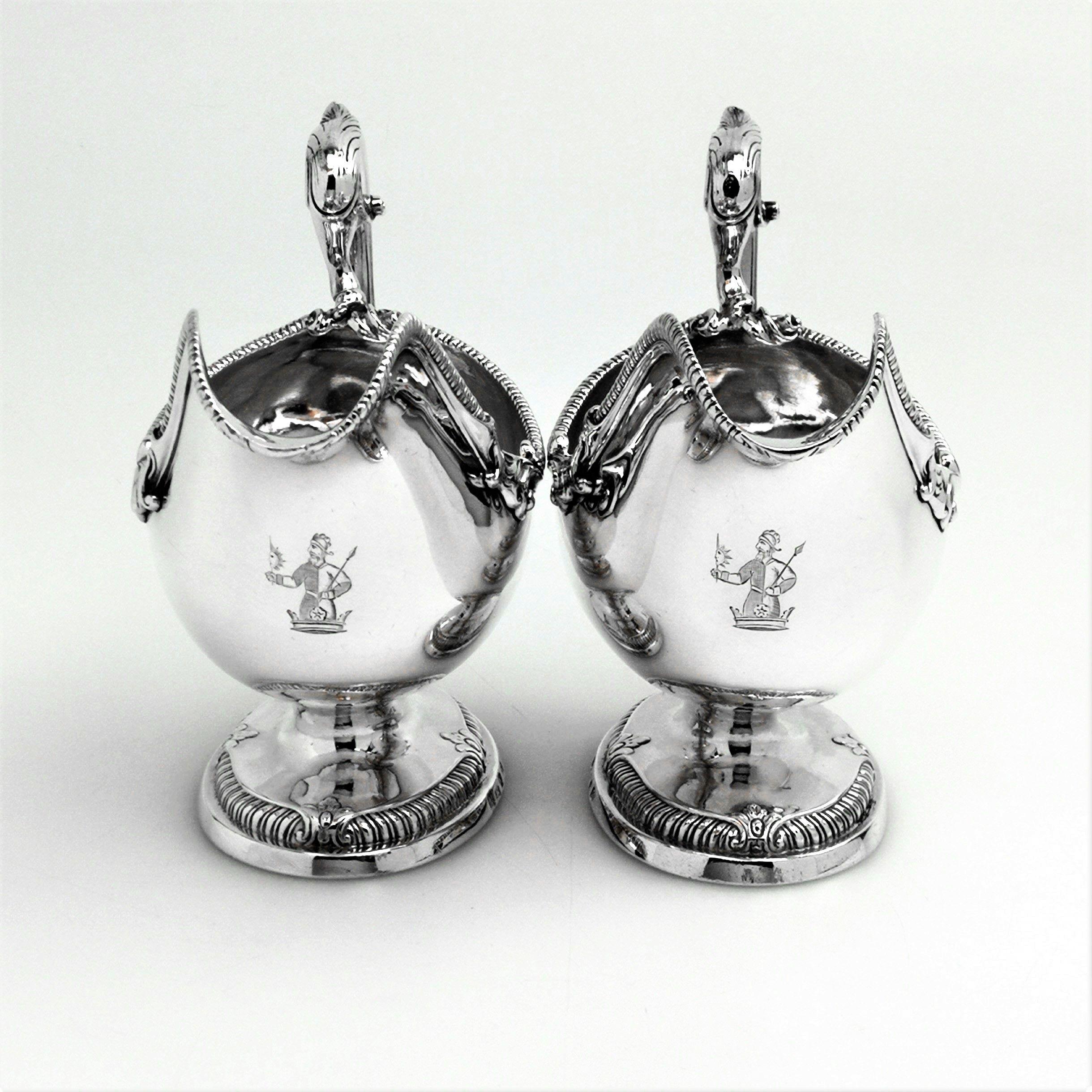 Pair of Antique Georgian III Sterling Silver Sauce Boats / Gravy Jugs 1767 In Good Condition In London, GB