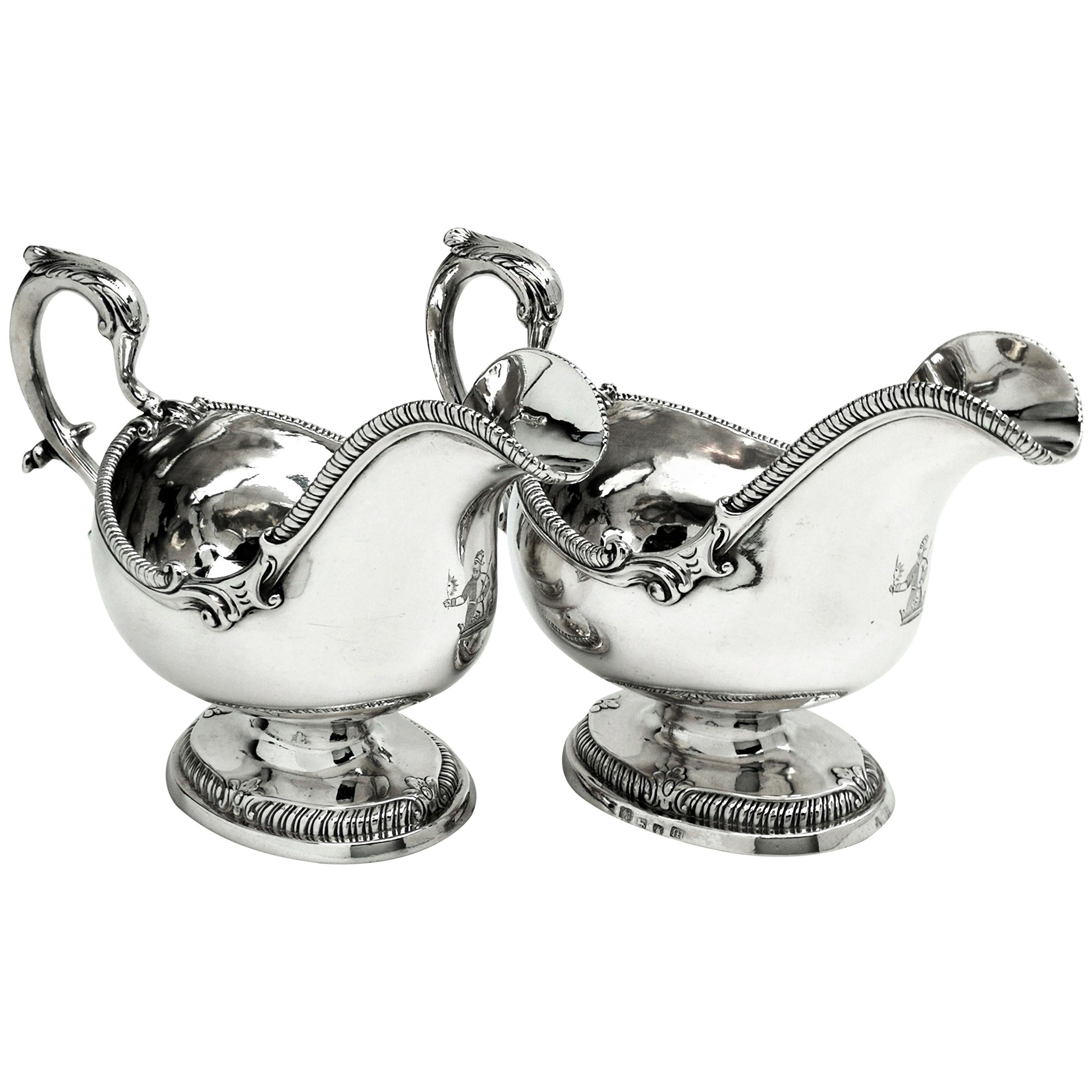 Pair of Antique Georgian III Sterling Silver Sauce Boats / Gravy Jugs 1767