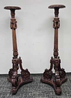 Pair George III Style Hand-Carved Mahogany Pedestals