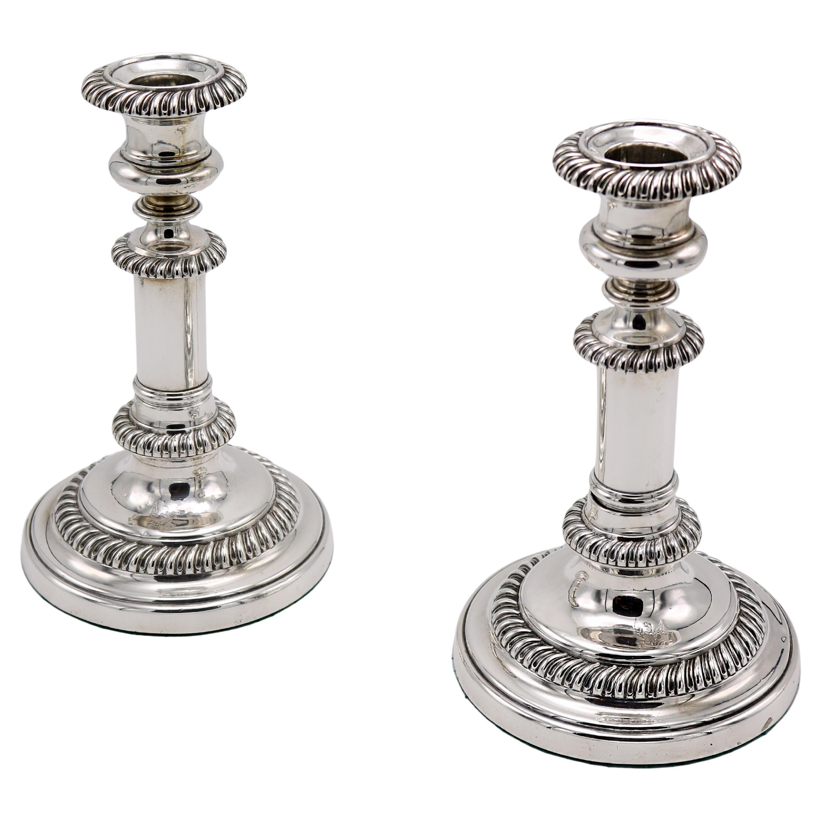 Pair George IV Period Telescopic Silver Candlesticks England circa 1825