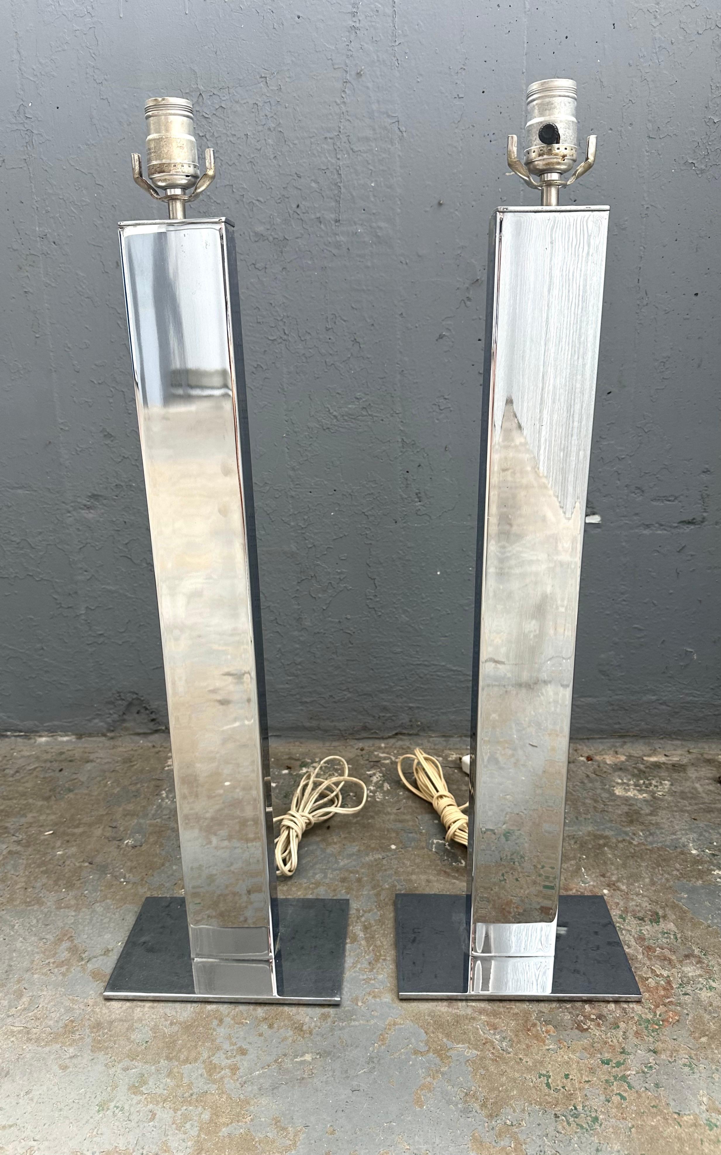 American Pair George Kovacs Chromed Steel Skyscraper Table Lamps For Sale