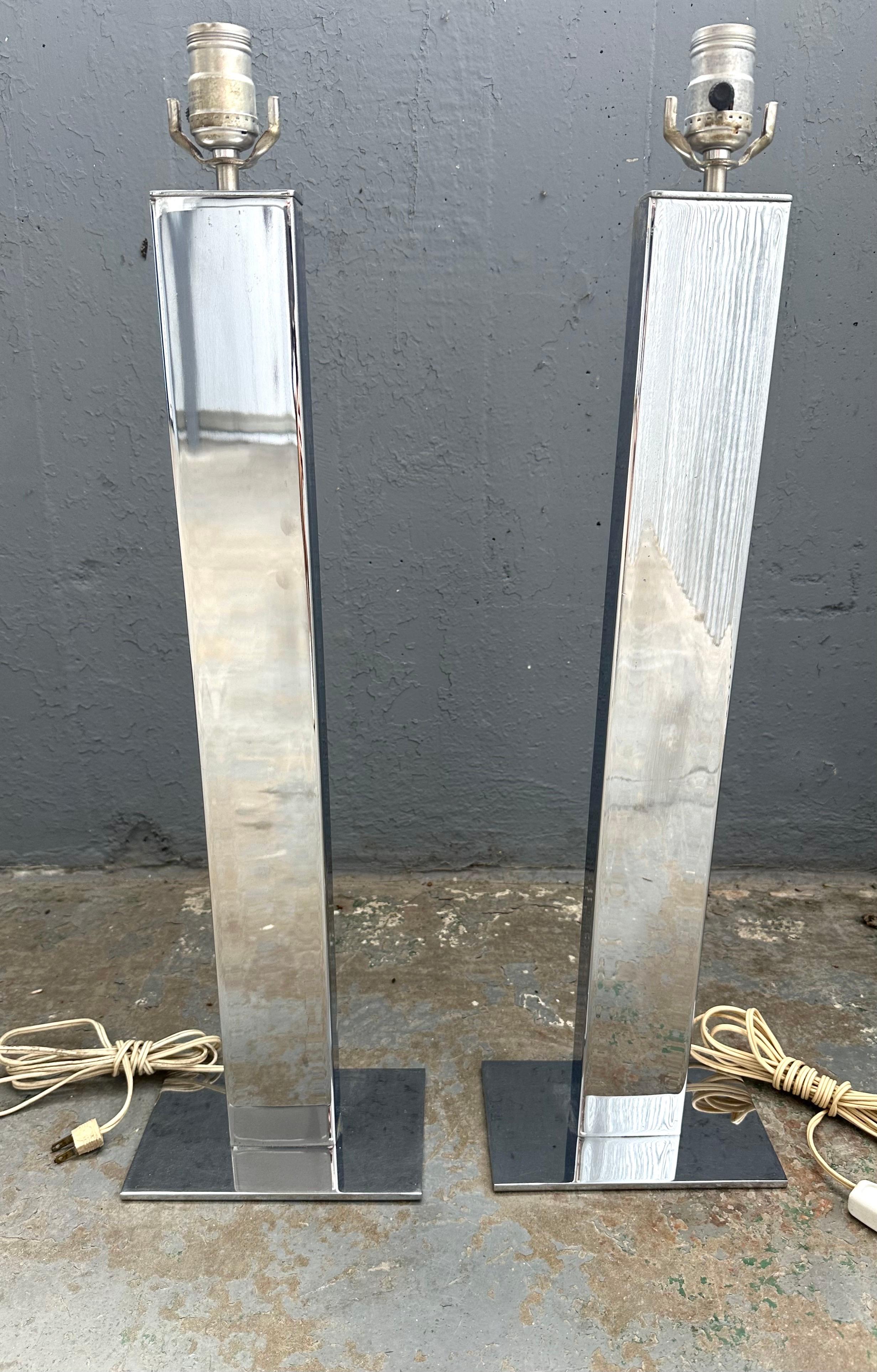 Pair George Kovacs Chromed Steel Skyscraper Table Lamps In Good Condition For Sale In Brooklyn, NY