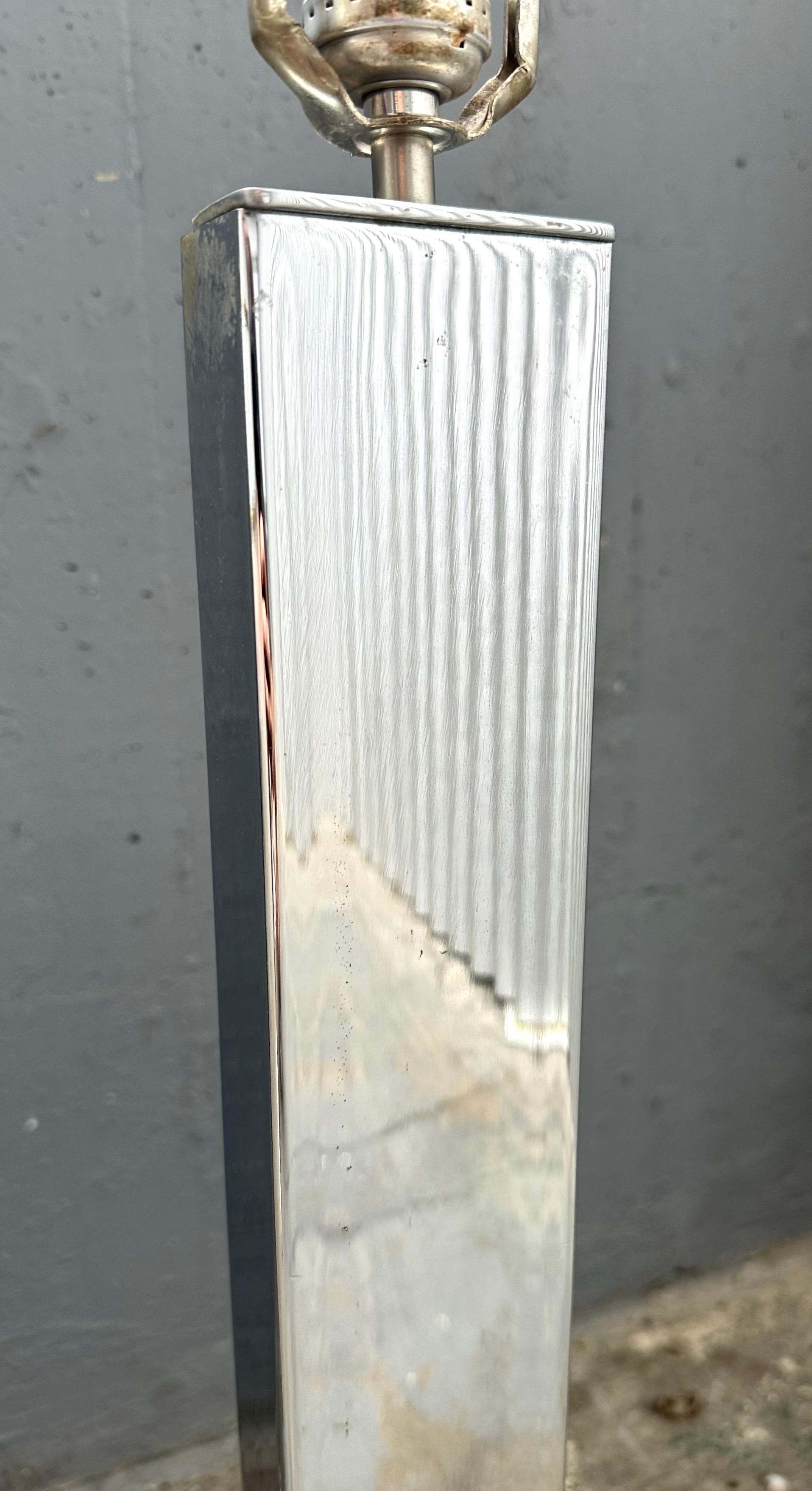 Late 20th Century Pair George Kovacs Chromed Steel Skyscraper Table Lamps For Sale