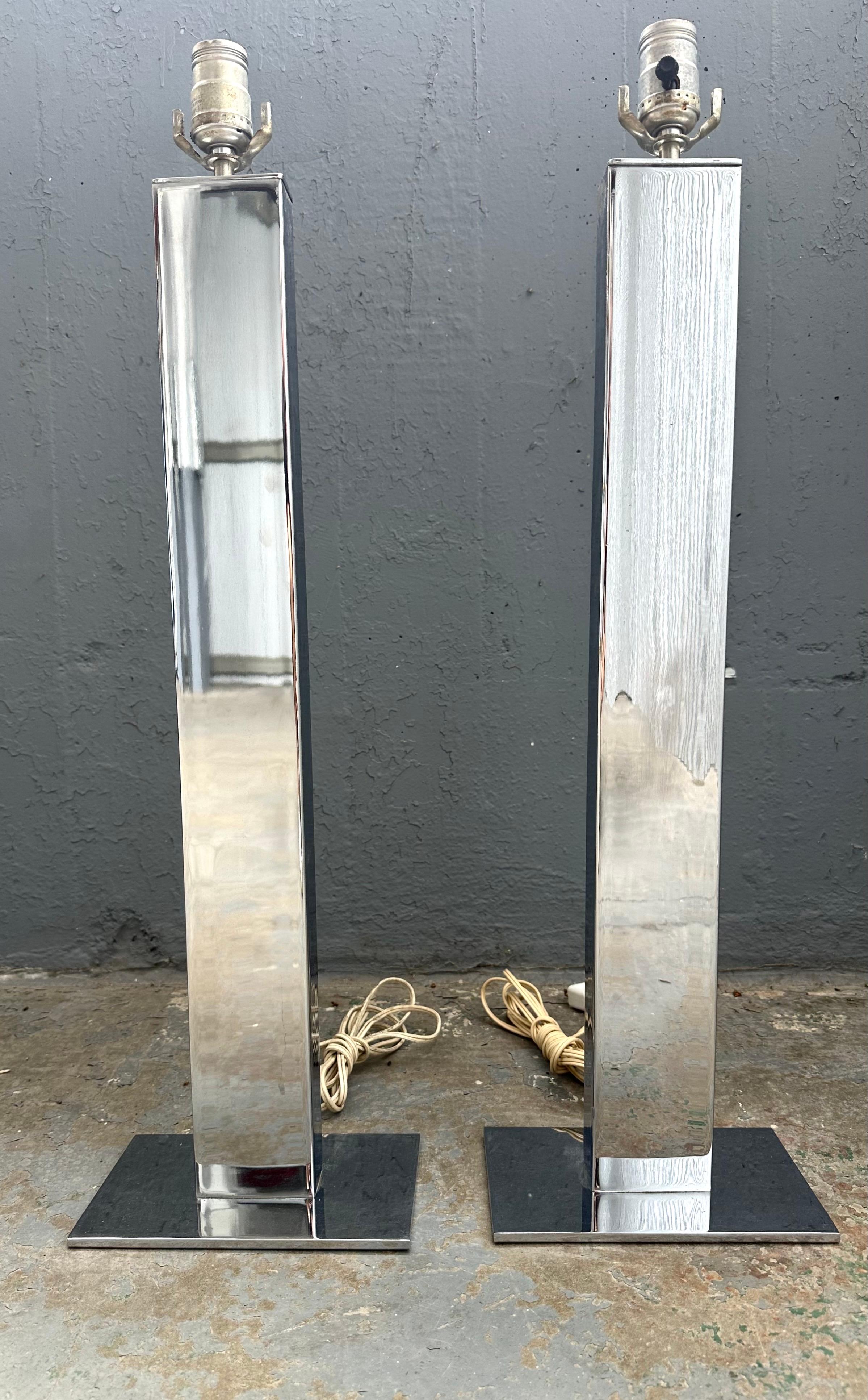 Pair George Kovacs Chromed Steel Skyscraper Table Lamps For Sale 1