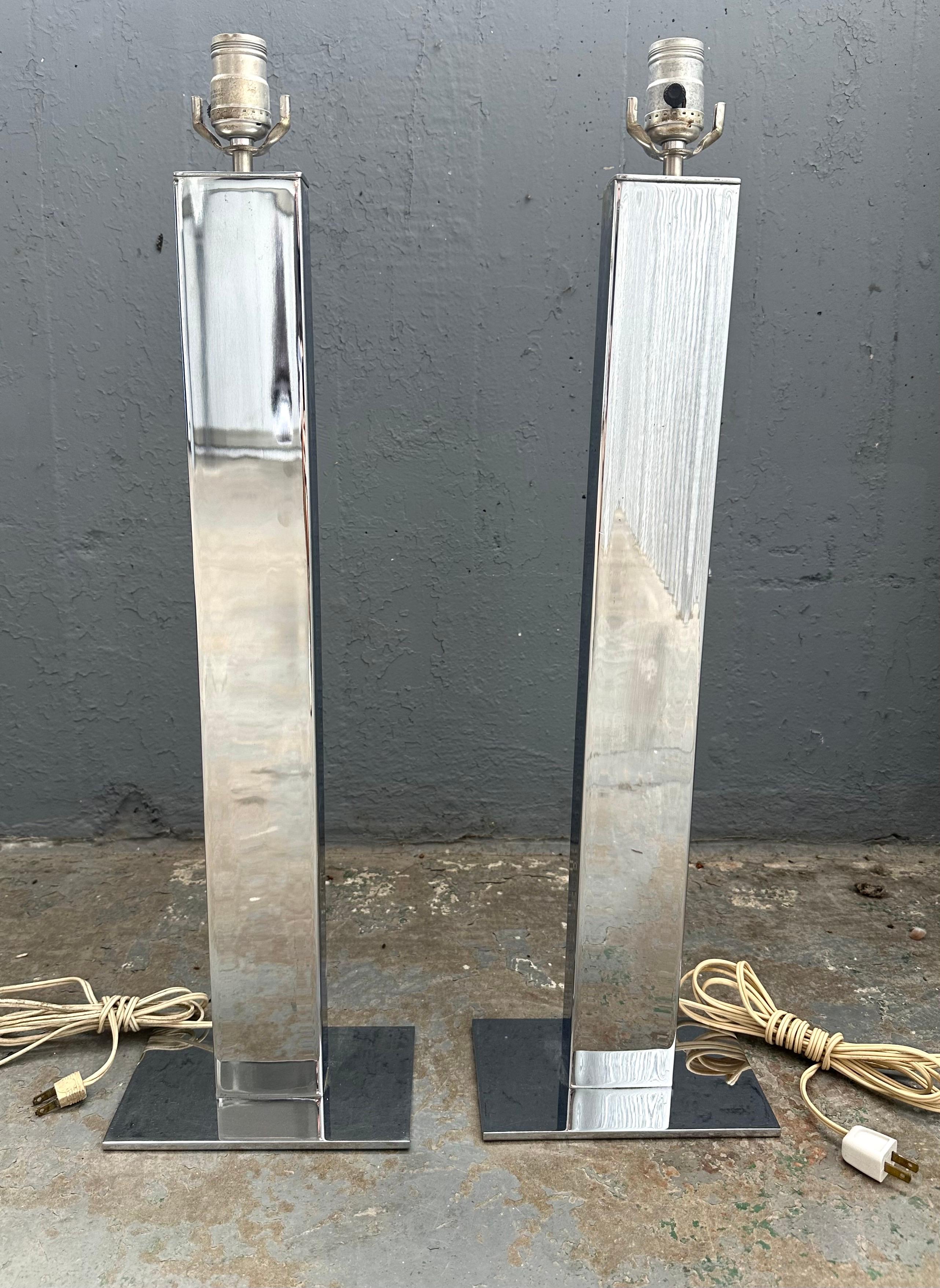 Pair George Kovacs Chromed Steel Skyscraper Table Lamps For Sale 2