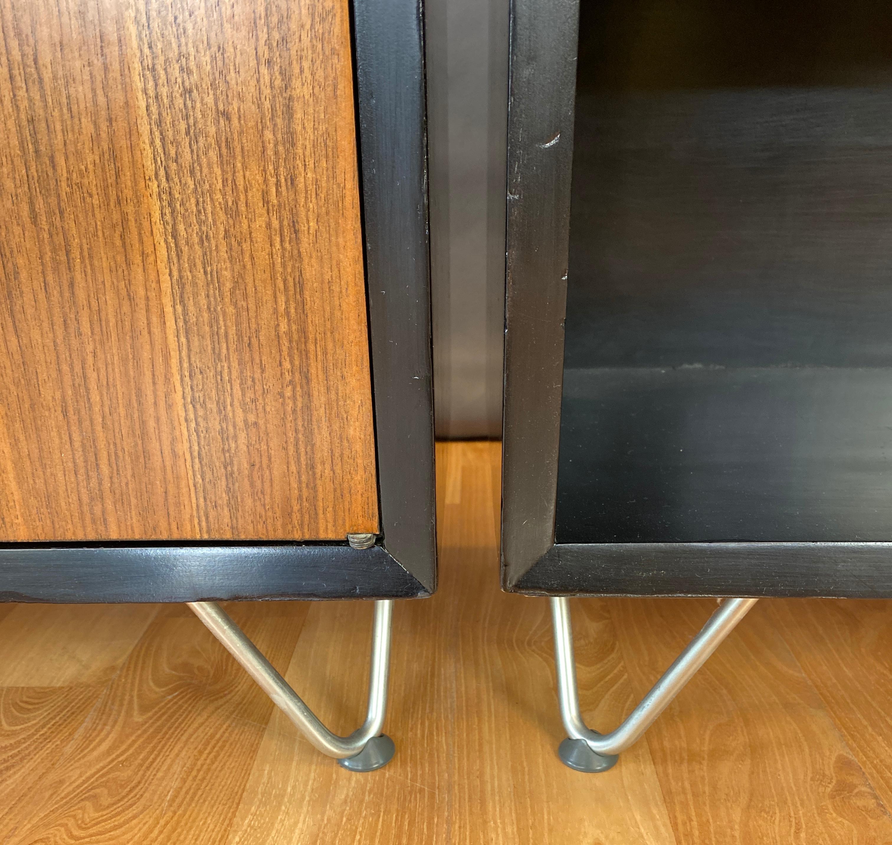 Pair George Nelson for Herman Miller Black Bookcases with Walnut Doors For Sale 5