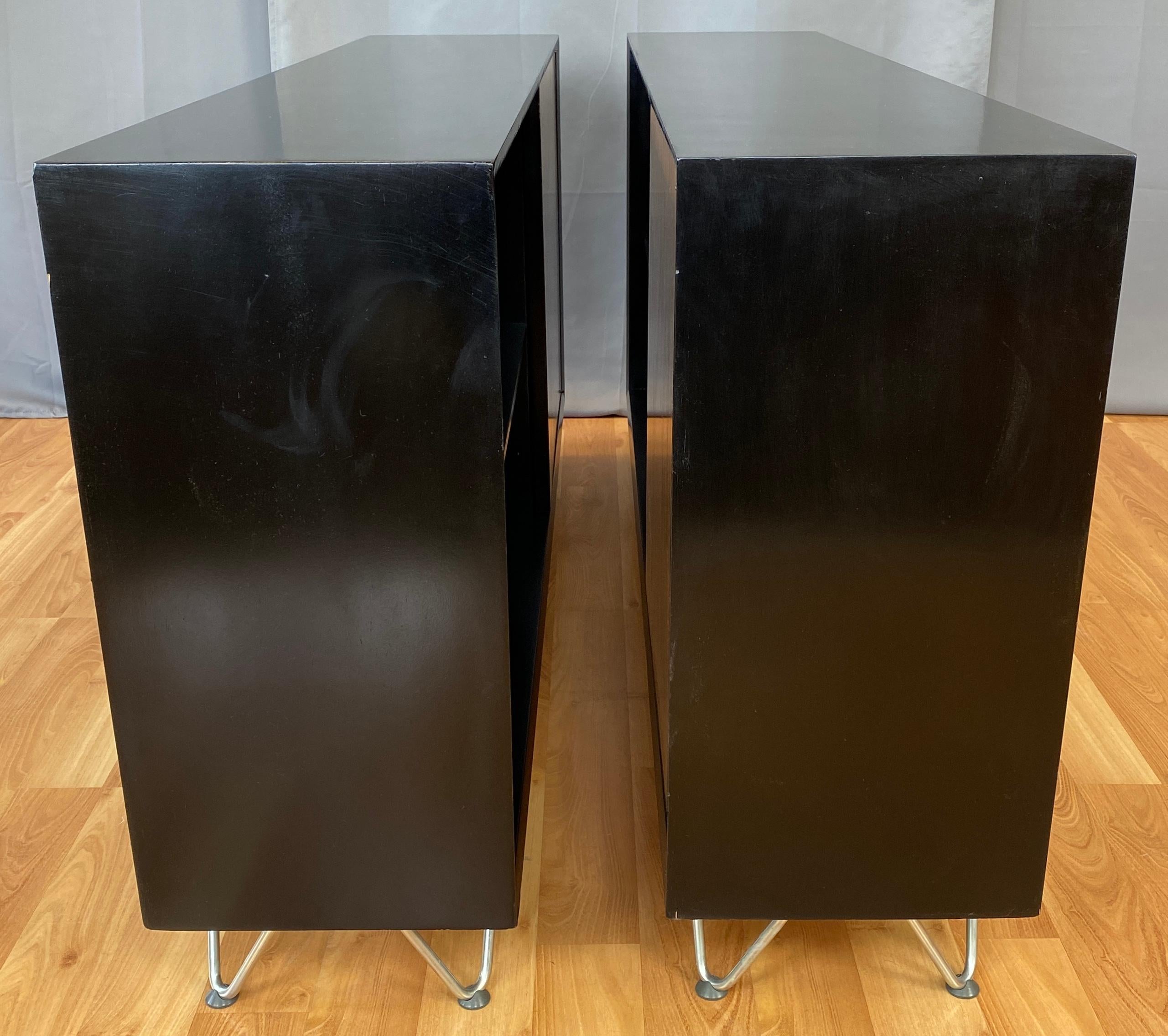 Pair George Nelson for Herman Miller Black Bookcases with Walnut Doors For Sale 6