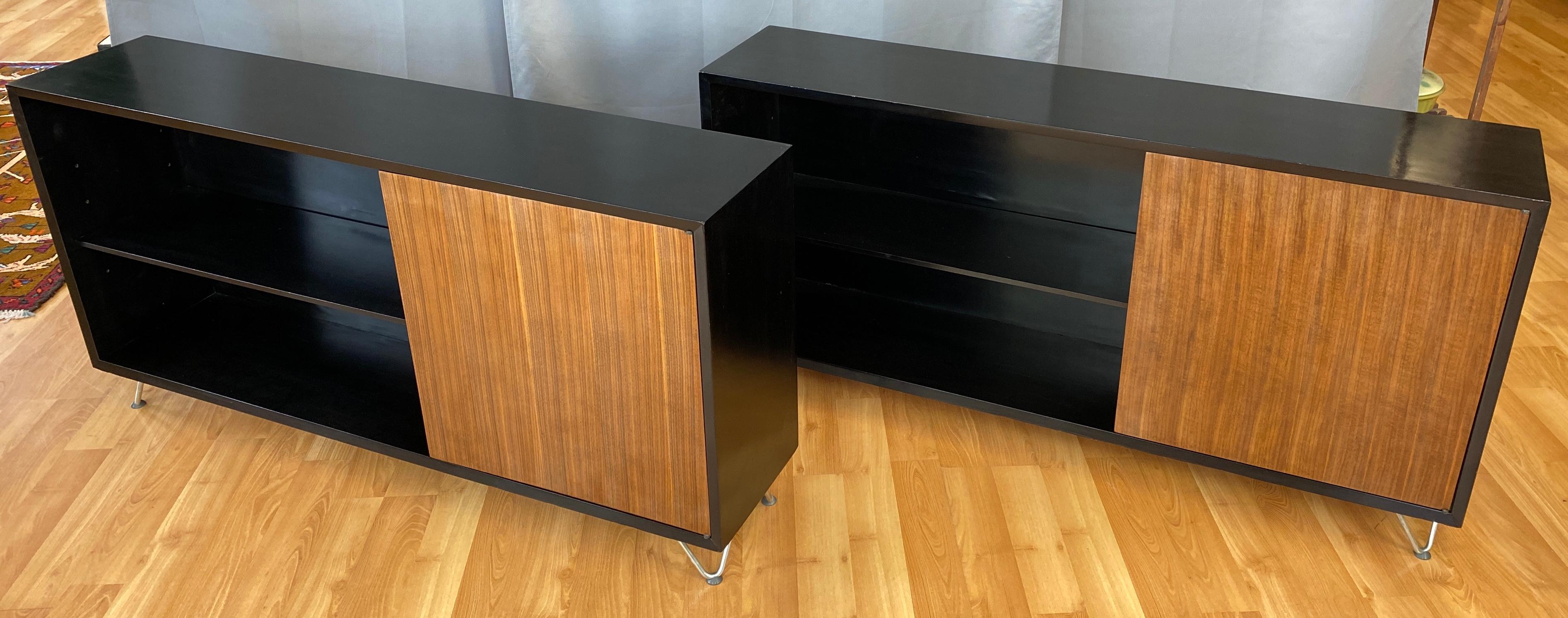 Pair George Nelson for Herman Miller Black Bookcases with Walnut Doors For Sale 13