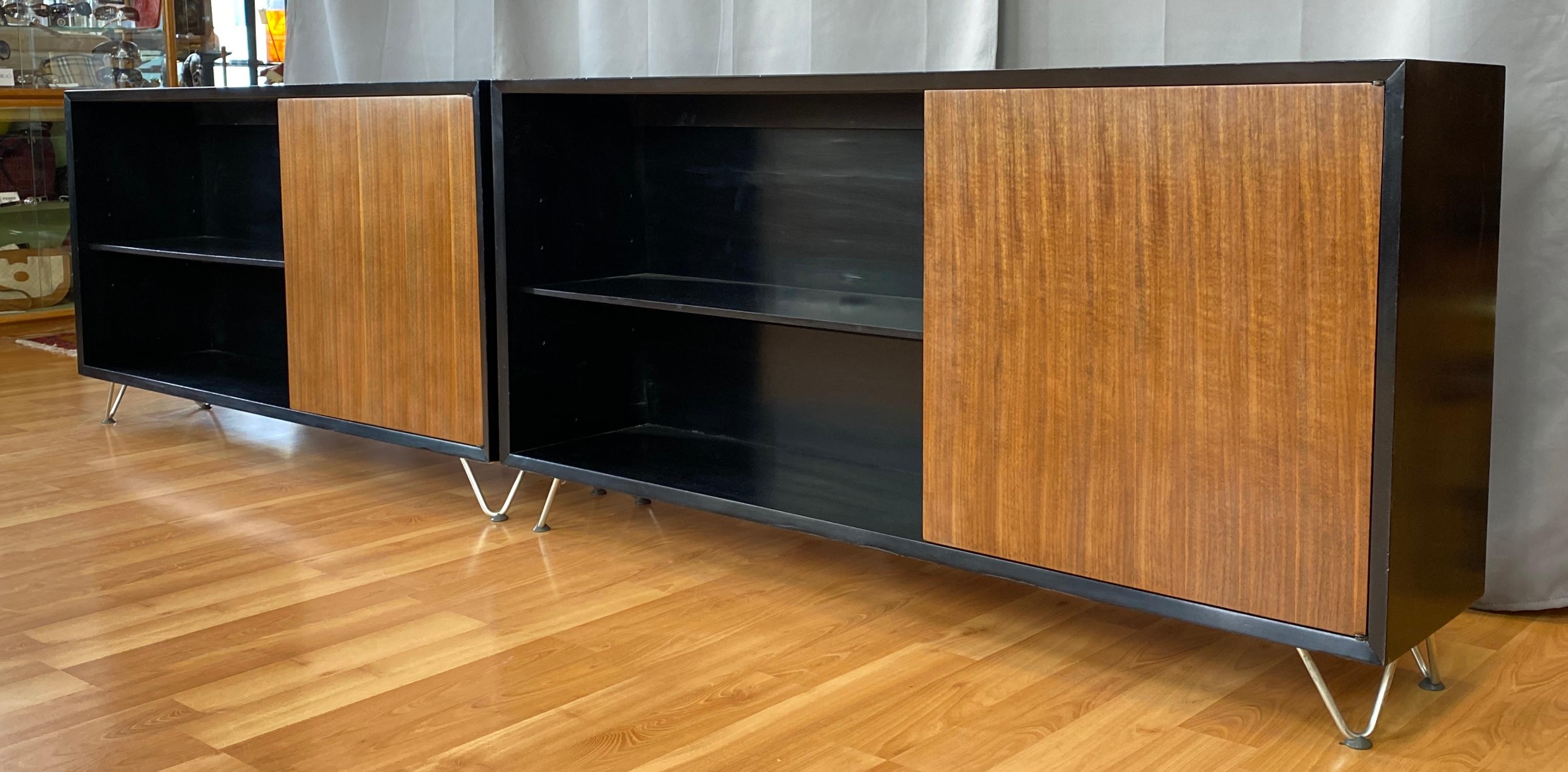 American Pair George Nelson for Herman Miller Black Bookcases with Walnut Doors For Sale