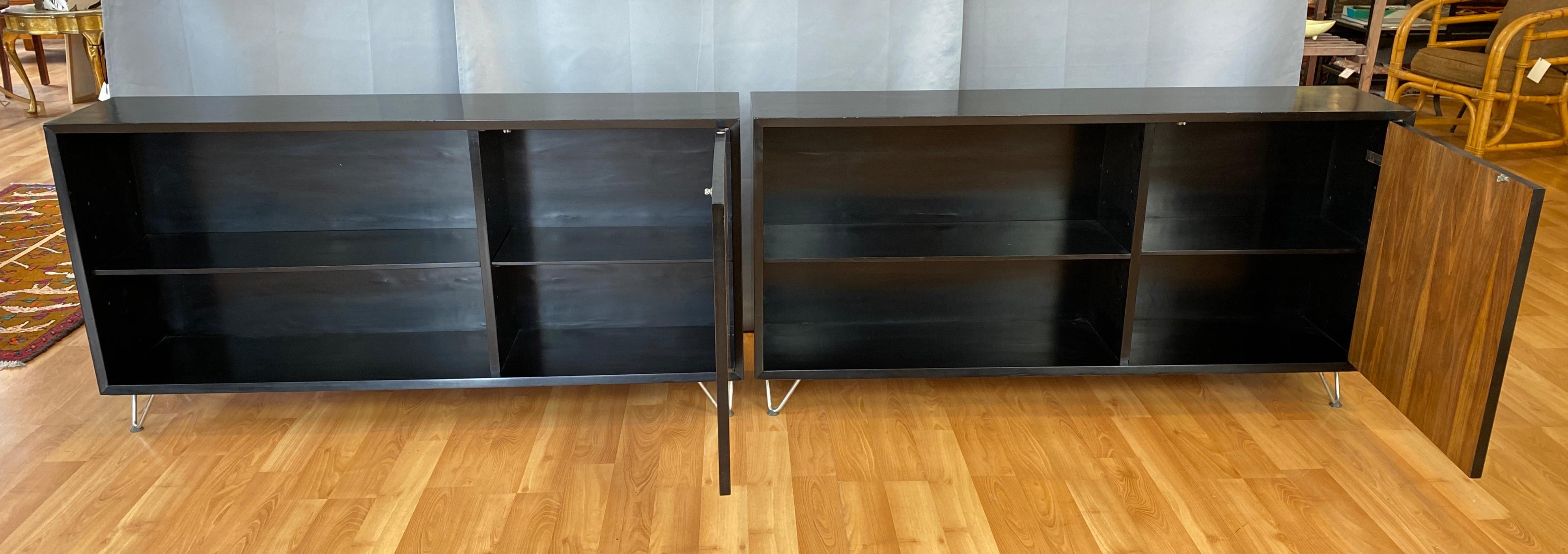 Pair George Nelson for Herman Miller Black Bookcases with Walnut Doors In Good Condition For Sale In San Francisco, CA