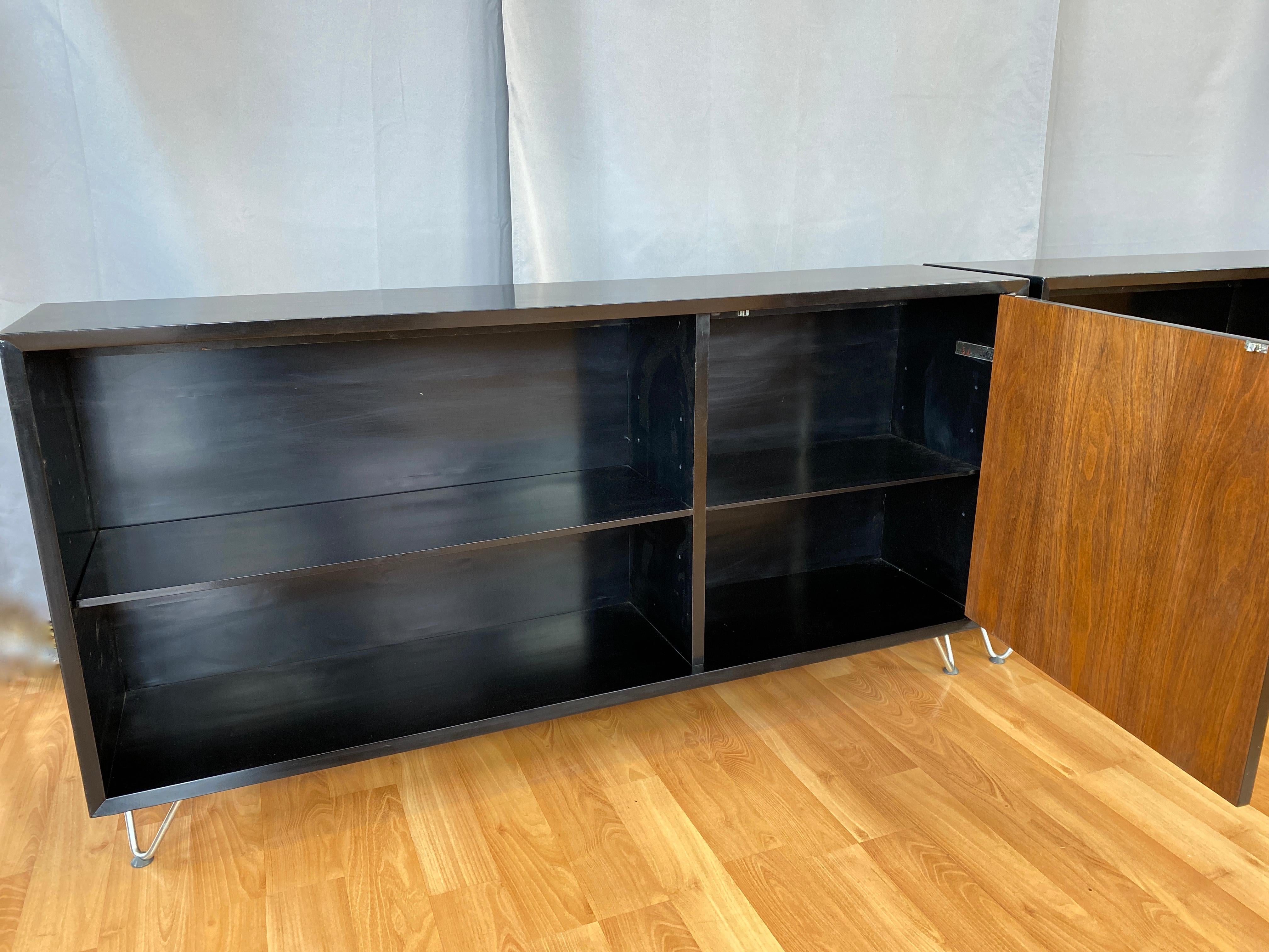 Metal Pair George Nelson for Herman Miller Black Bookcases with Walnut Doors For Sale