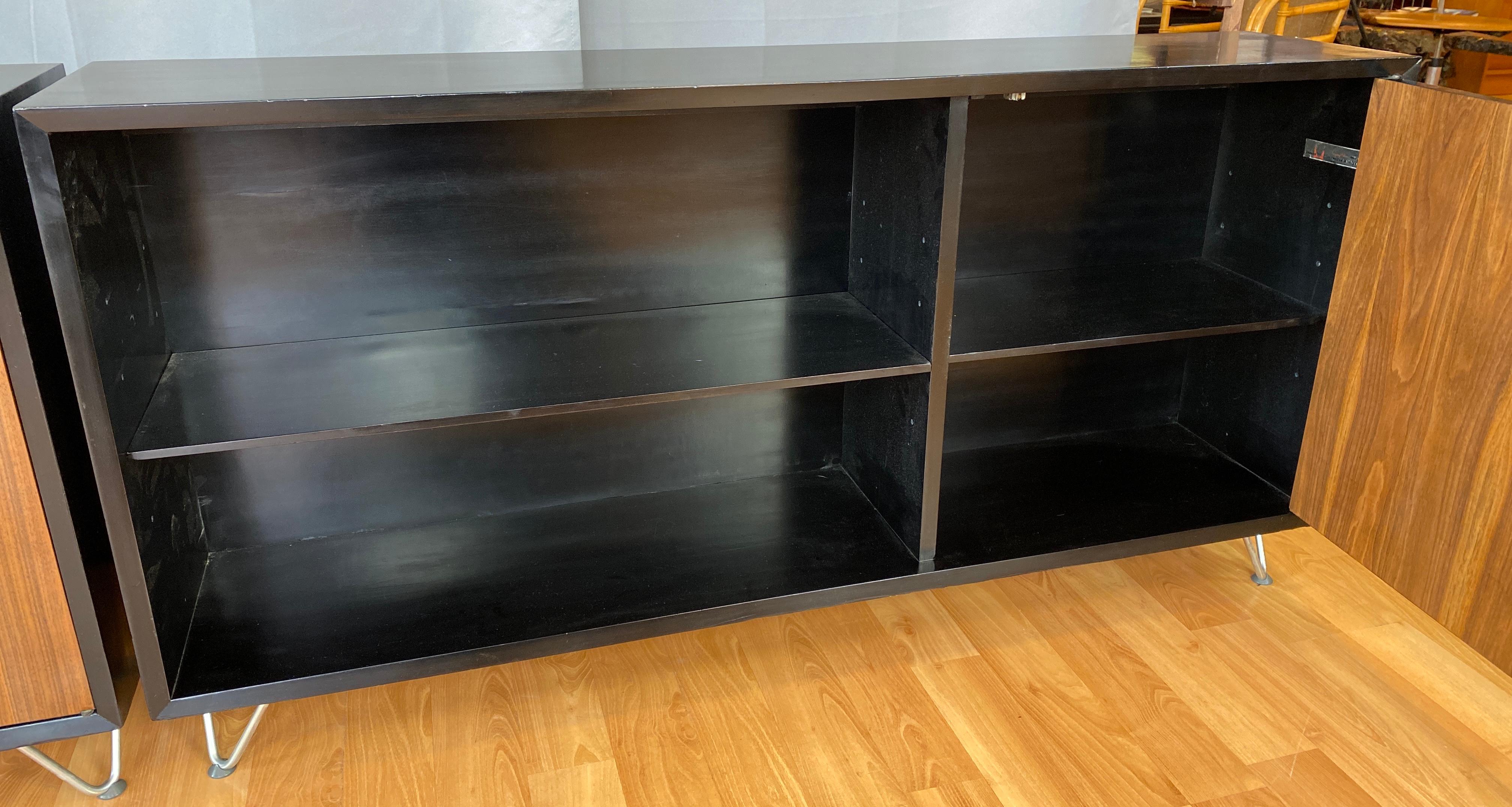 Pair George Nelson for Herman Miller Black Bookcases with Walnut Doors For Sale 2