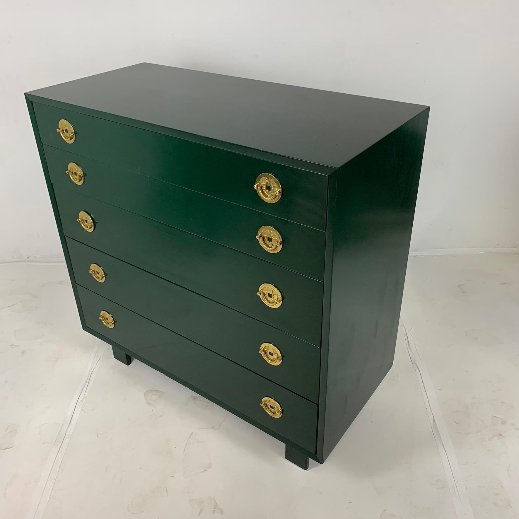 Mid-Century Modern George Nelson for Herman Miller Green Lacquer 5-Drawer Chests or Dressers, Pair
