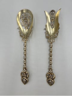 Paar, George Shiebler Ornate Floral & Vine Sterling Silver Pierced Salad Set