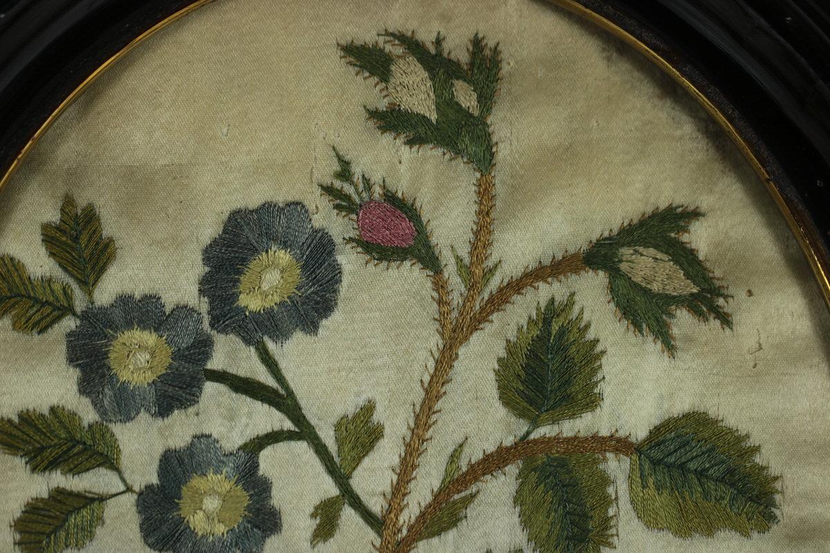 Pair of Georgian Antique Silkwork Floral Embroideries In Good Condition In Chelmsford, Essex