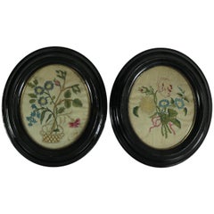 Pair of Georgian Antique Silkwork Floral Embroideries