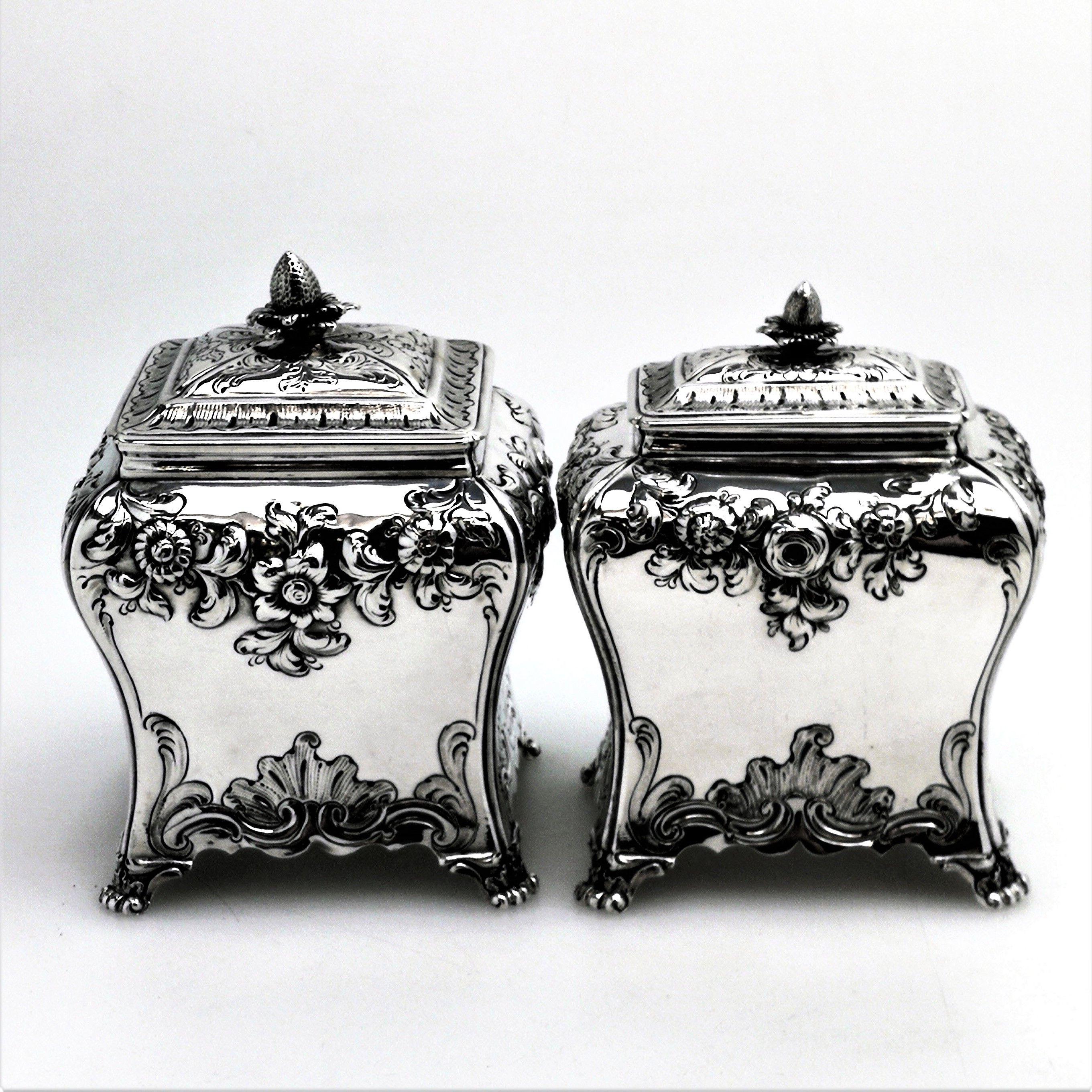 George III Pair of Georgian Antique Sterling Silver Tea Caddies 1761 Tea Caddy Boxes