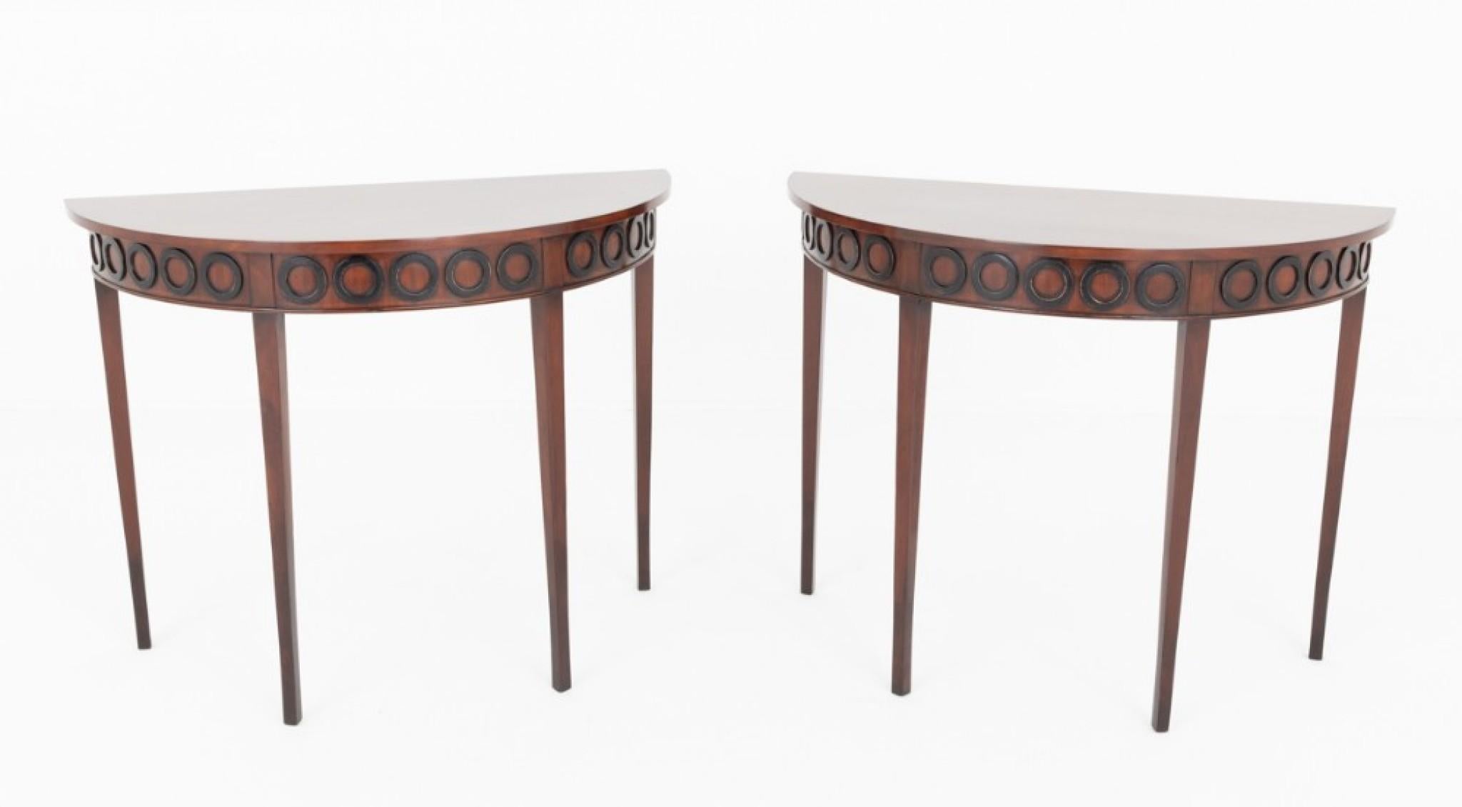 Mahogany Pair Georgian Console Table Period Demi Lune For Sale