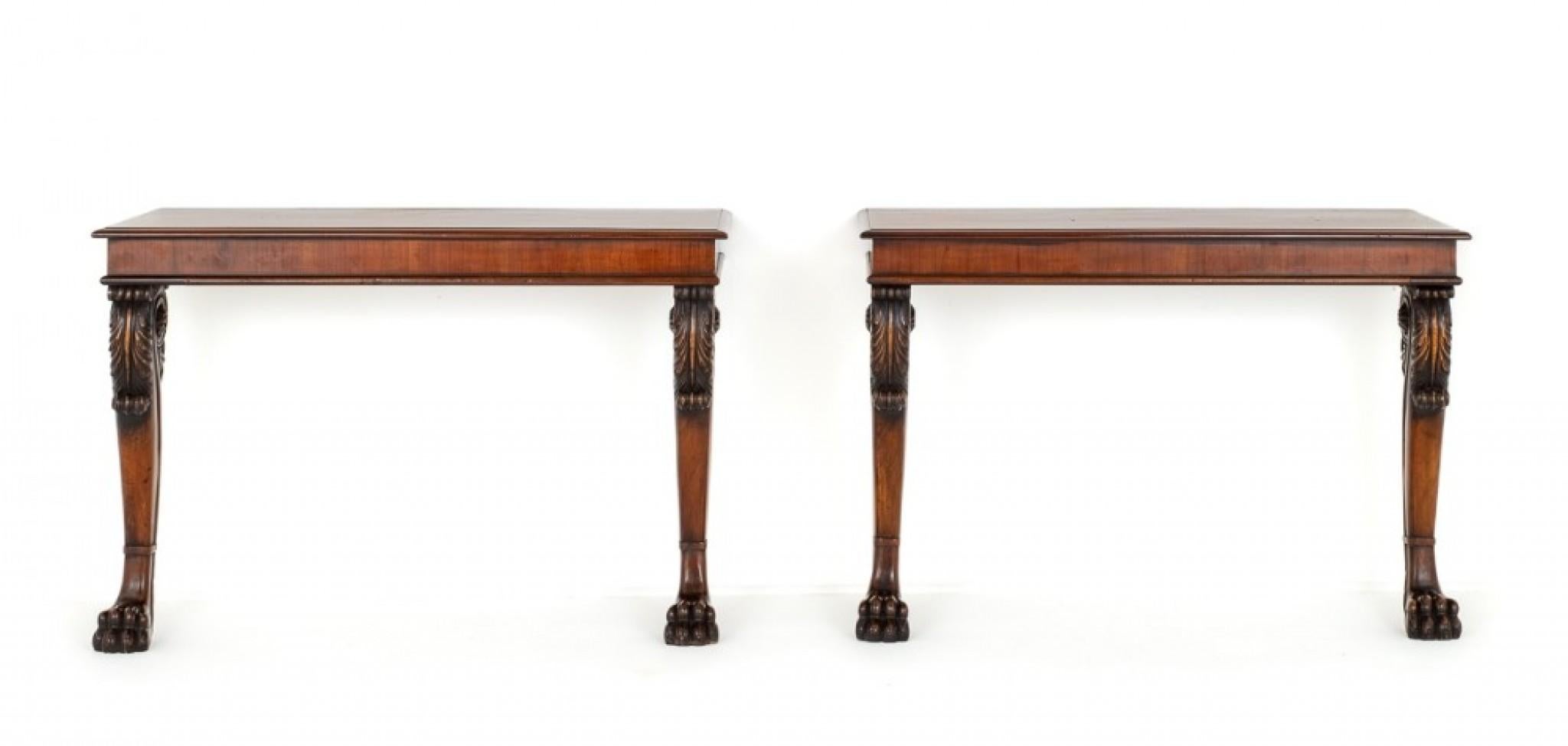Late 19th Century Pair Georgian Console Tables Mahogany Revival For Sale
