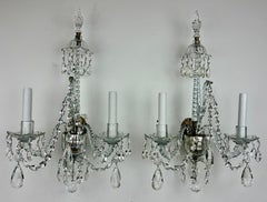Pair Georgian Cut Crystal Sconces Two Light Sconces
