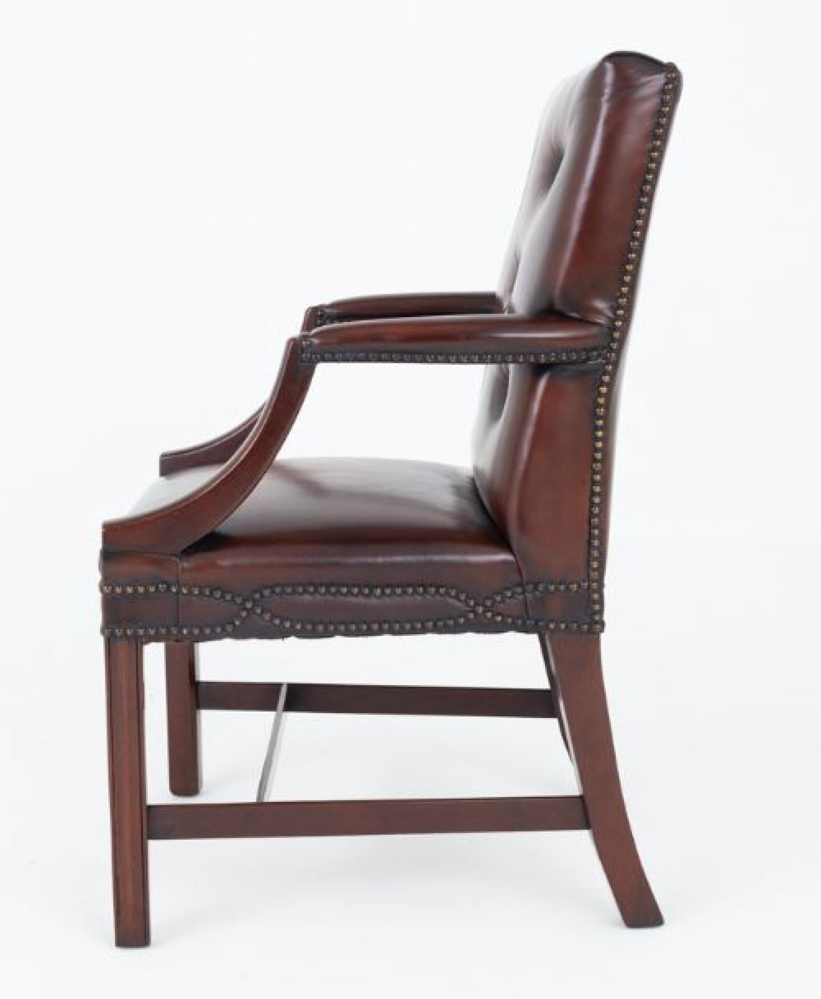 Legno Pair Georgian Gainsborough Arm Chairs Leather Revival in vendita