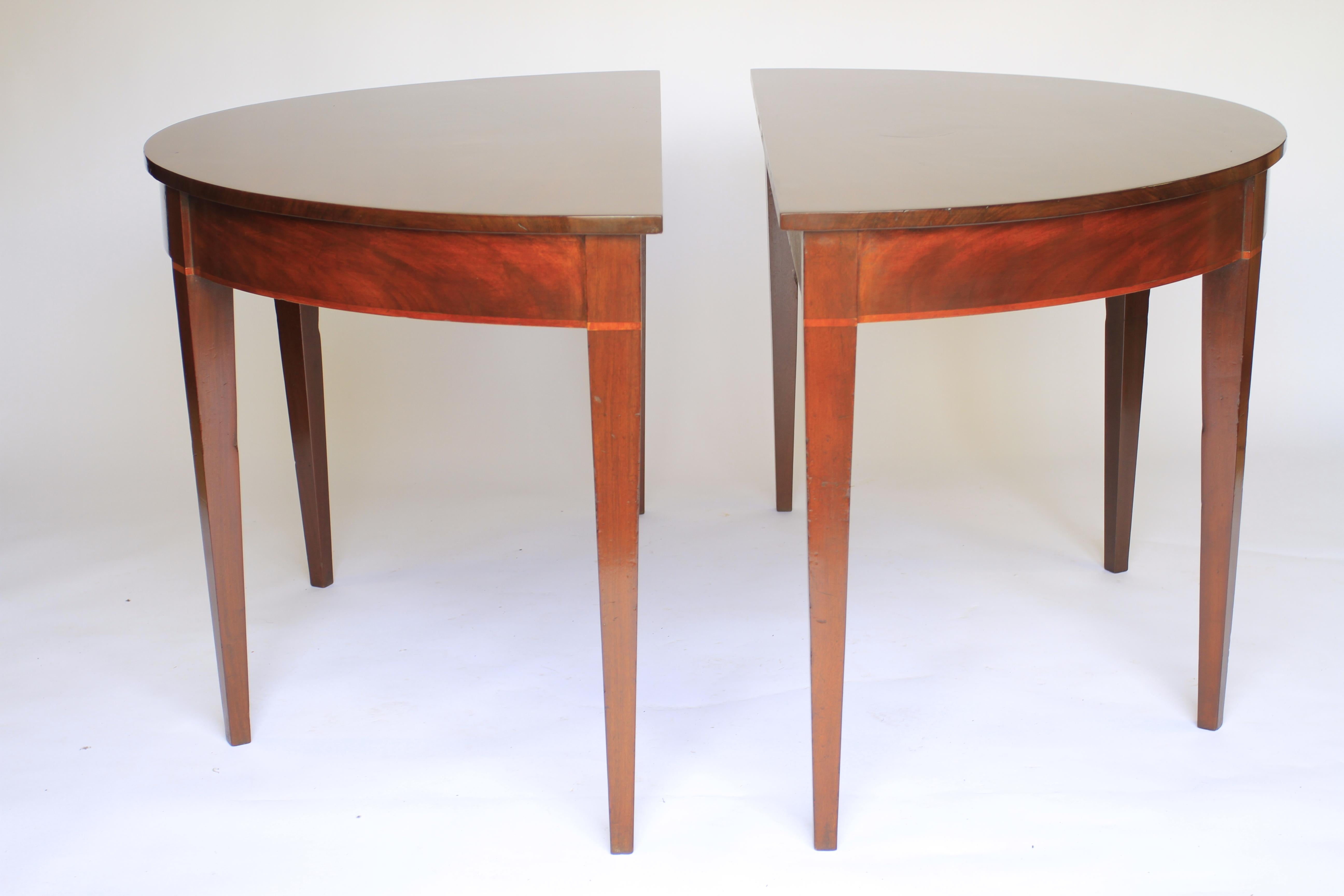 Regency Pair Georgian Mahogany  Demi Lune Console tables For Sale