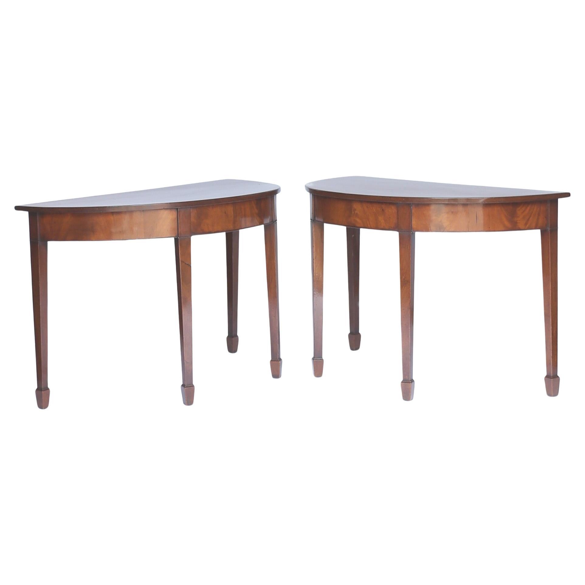 Pair Georgian Mahogany Demi Lune Console Tables