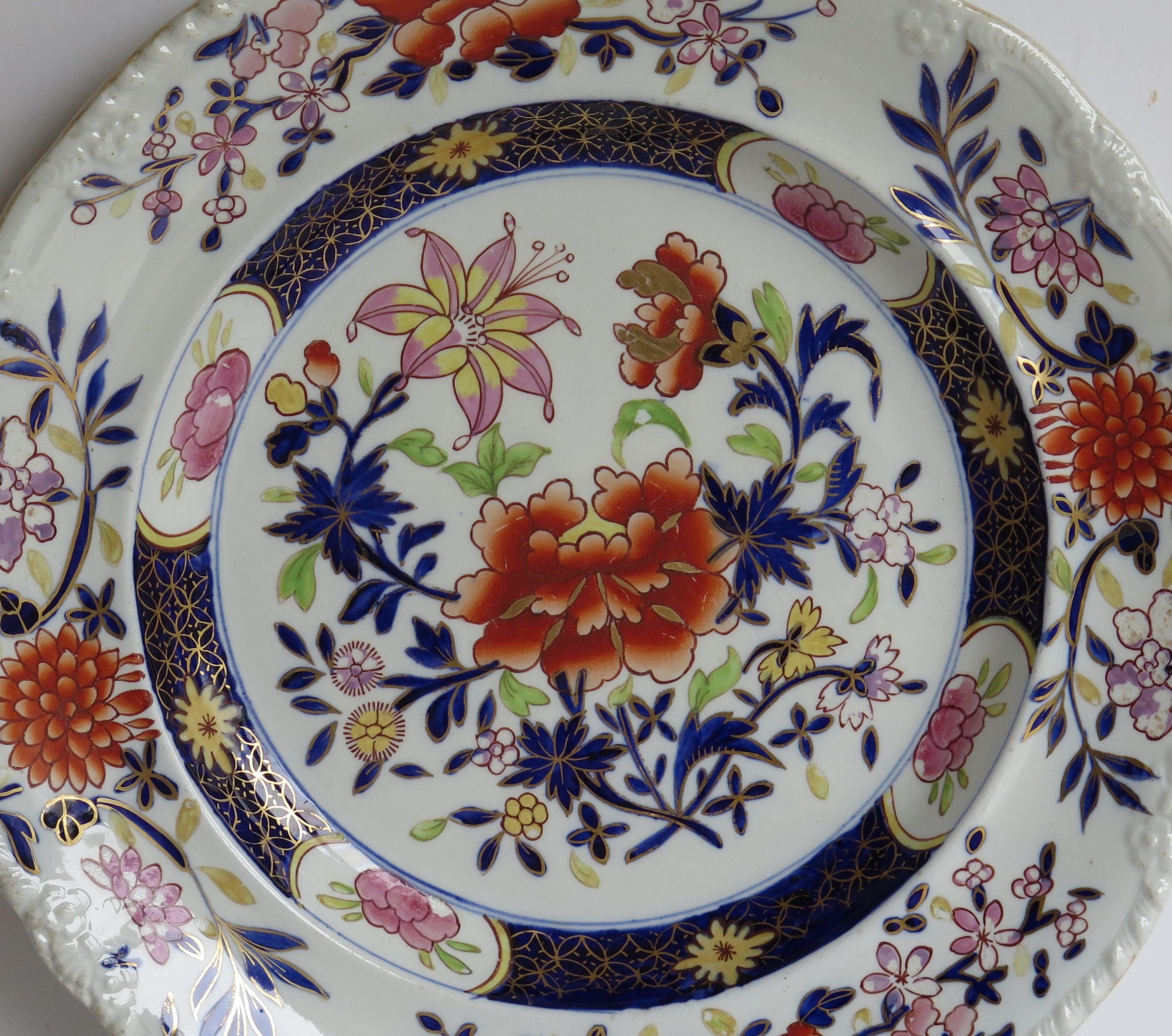 Pair Georgian Mason's Ironstone Dinner Plate Heavily Floral Japan Ptn, circa 1815 4