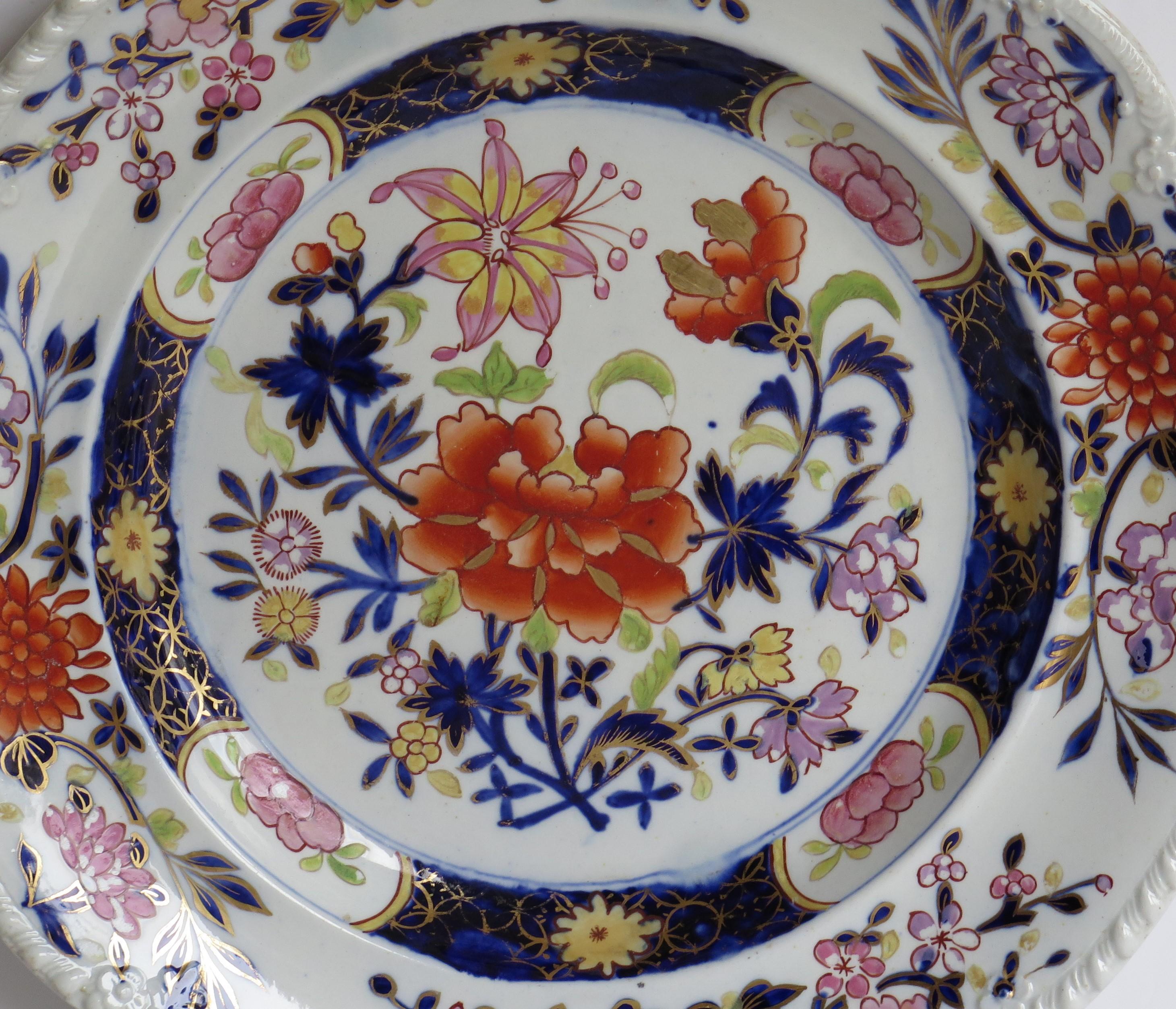 Pair Georgian Mason's Ironstone Dinner Plate Heavily Floral Japan Ptn, circa 1815 8