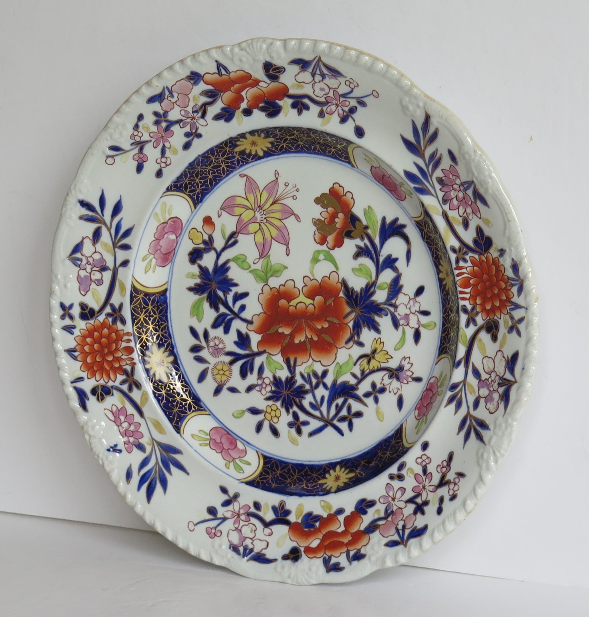 Pair Georgian Mason's Ironstone Dinner Plate Heavily Floral Japan Ptn, circa 1815 3