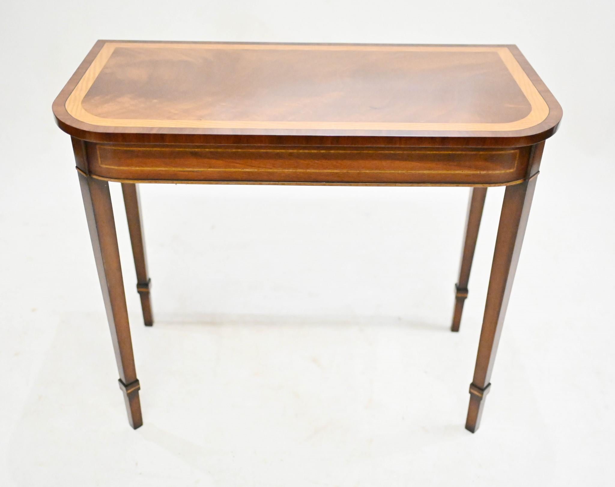 Satinwood Pair Georgian Revival Console Tables Mahogany D End For Sale
