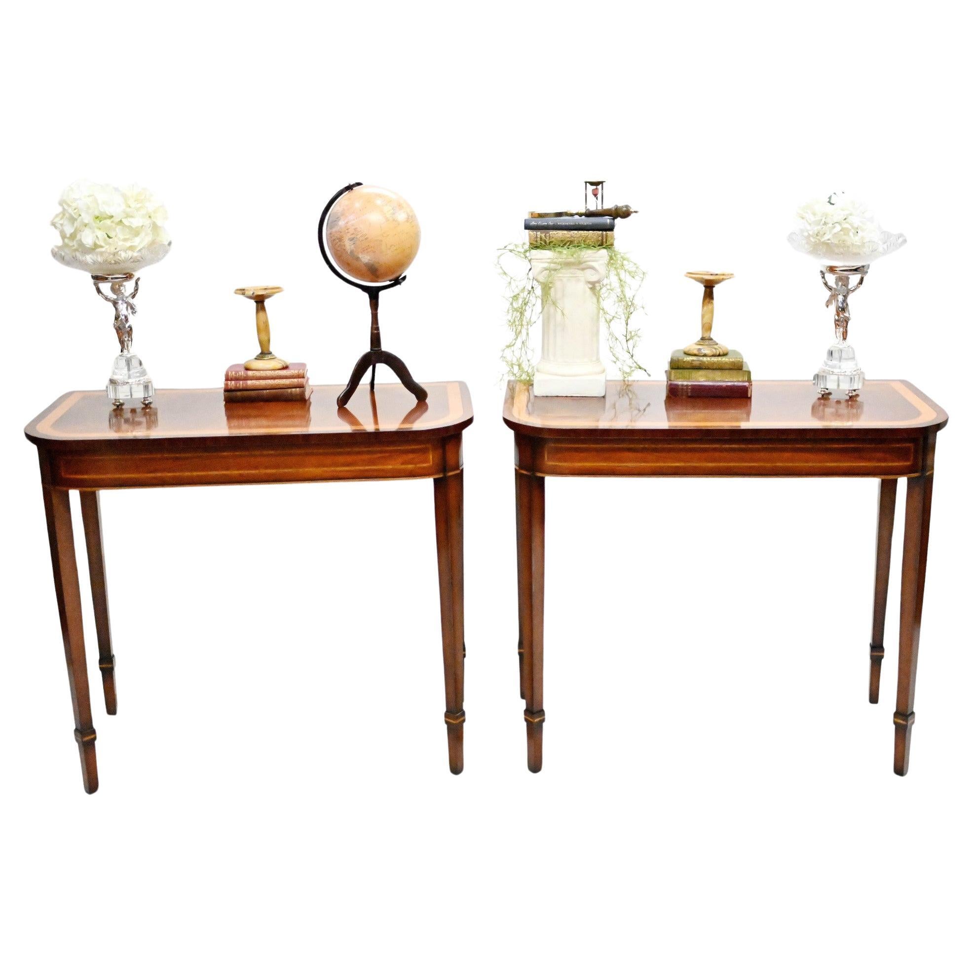 Pair Georgian Revival Console Tables Mahogany D End For Sale