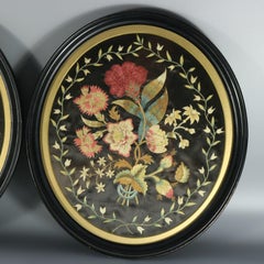 Pair Georgian Silkwork Embroideries of Flowers