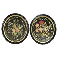 Pair Georgian Silkwork Embroideries of Flowers