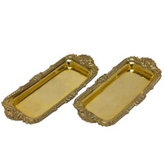 Pair Georgian Sterling Silver Gilt Snuffer Trays / Pen Trays 1814 Paul Storr