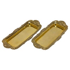 Pareja de bandejas de plata de ley georgiana dorada para tabaqueras/bandejas para bolígrafos 1814 Paul Storr