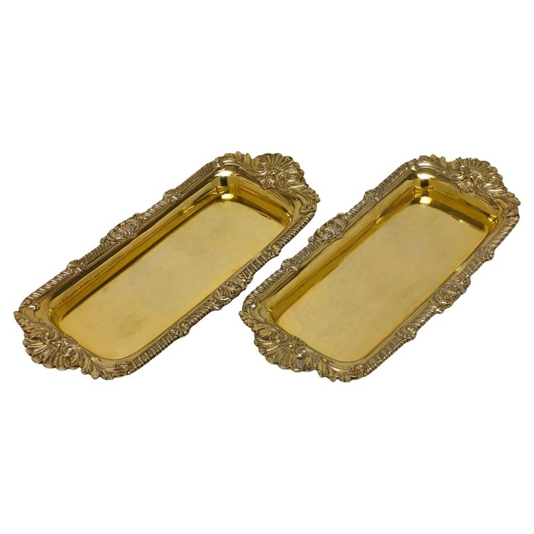 Pair Georgian Sterling Silver Gilt Snuffer Trays / Pen Trays 1814 Paul Storr