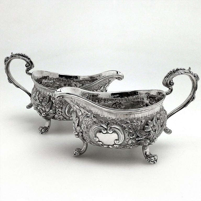 Pair of Sterling Silver Sauce Boats / Gravy Jugs IV