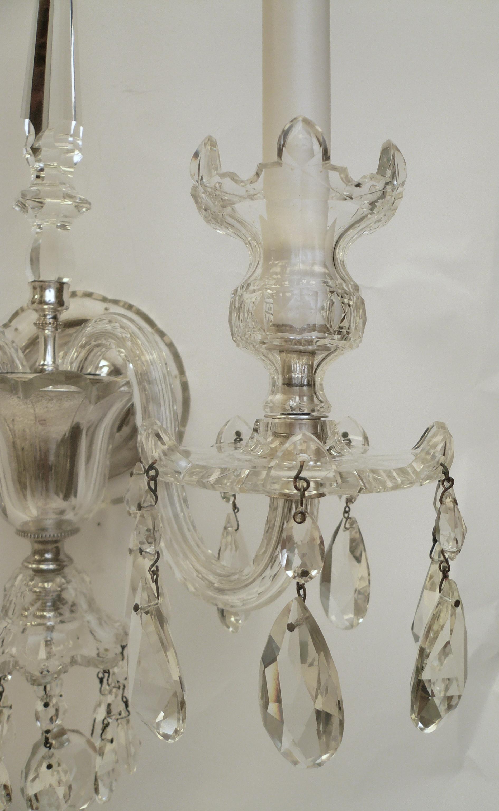 George III Pair of Georgian Style Crystal Sconces, Attributed to E. F. Caldwell