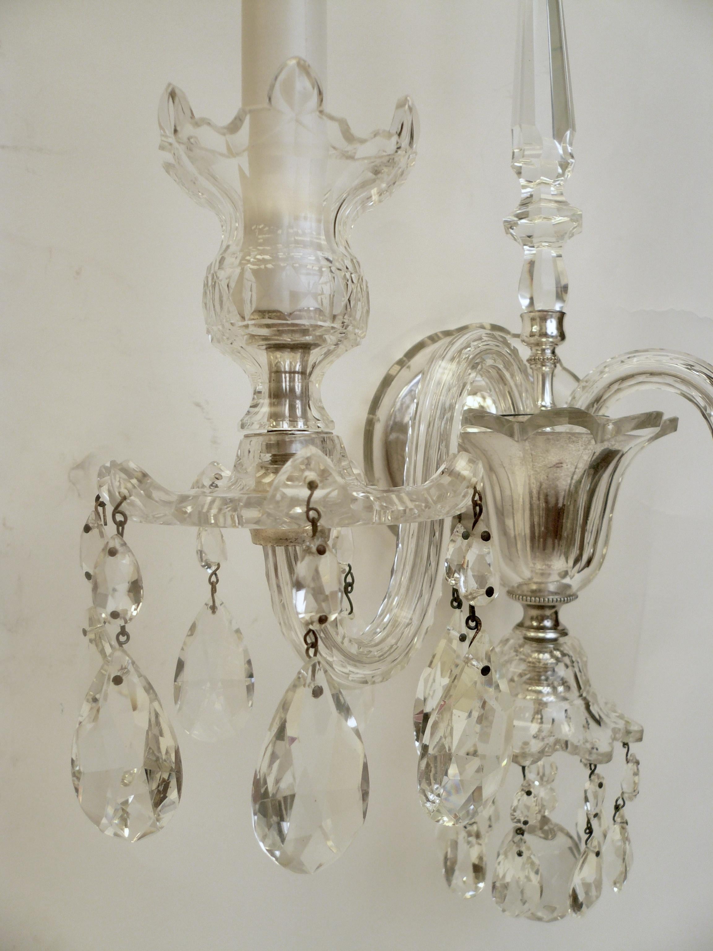 American Pair of Georgian Style Crystal Sconces, Attributed to E. F. Caldwell
