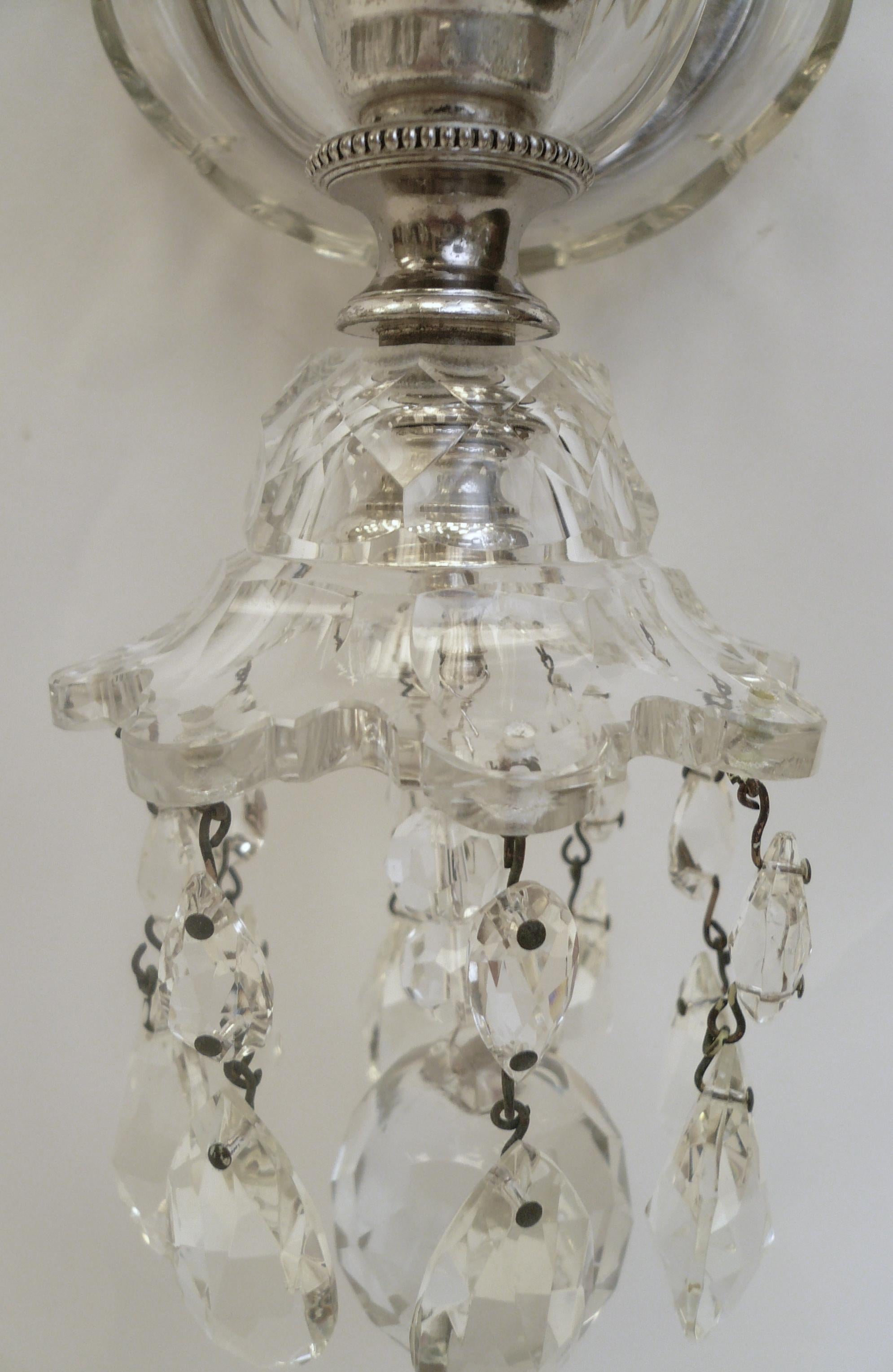 Faceted Pair of Georgian Style Crystal Sconces, Attributed to E. F. Caldwell